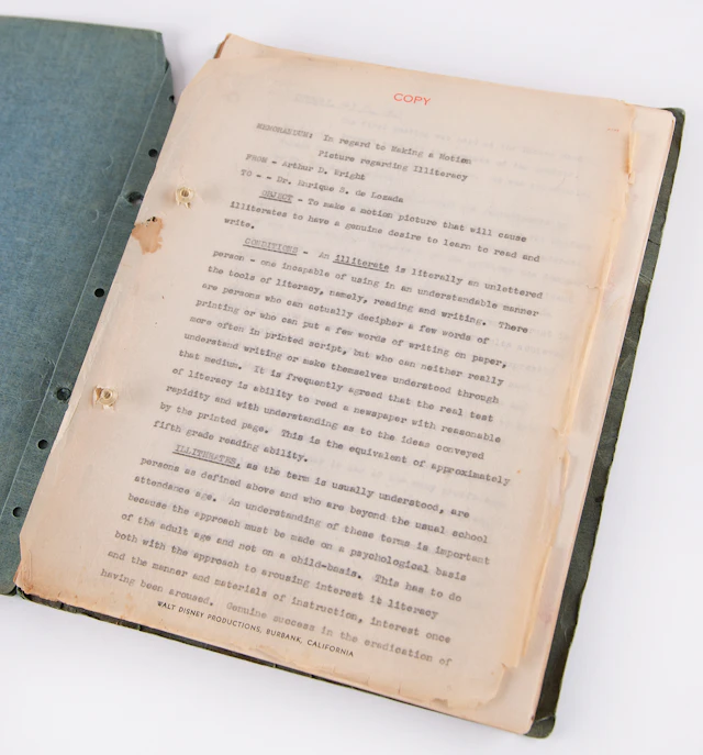 Walt Disney Studios: Report on Making a Motion Picture to Combat Illiteracy