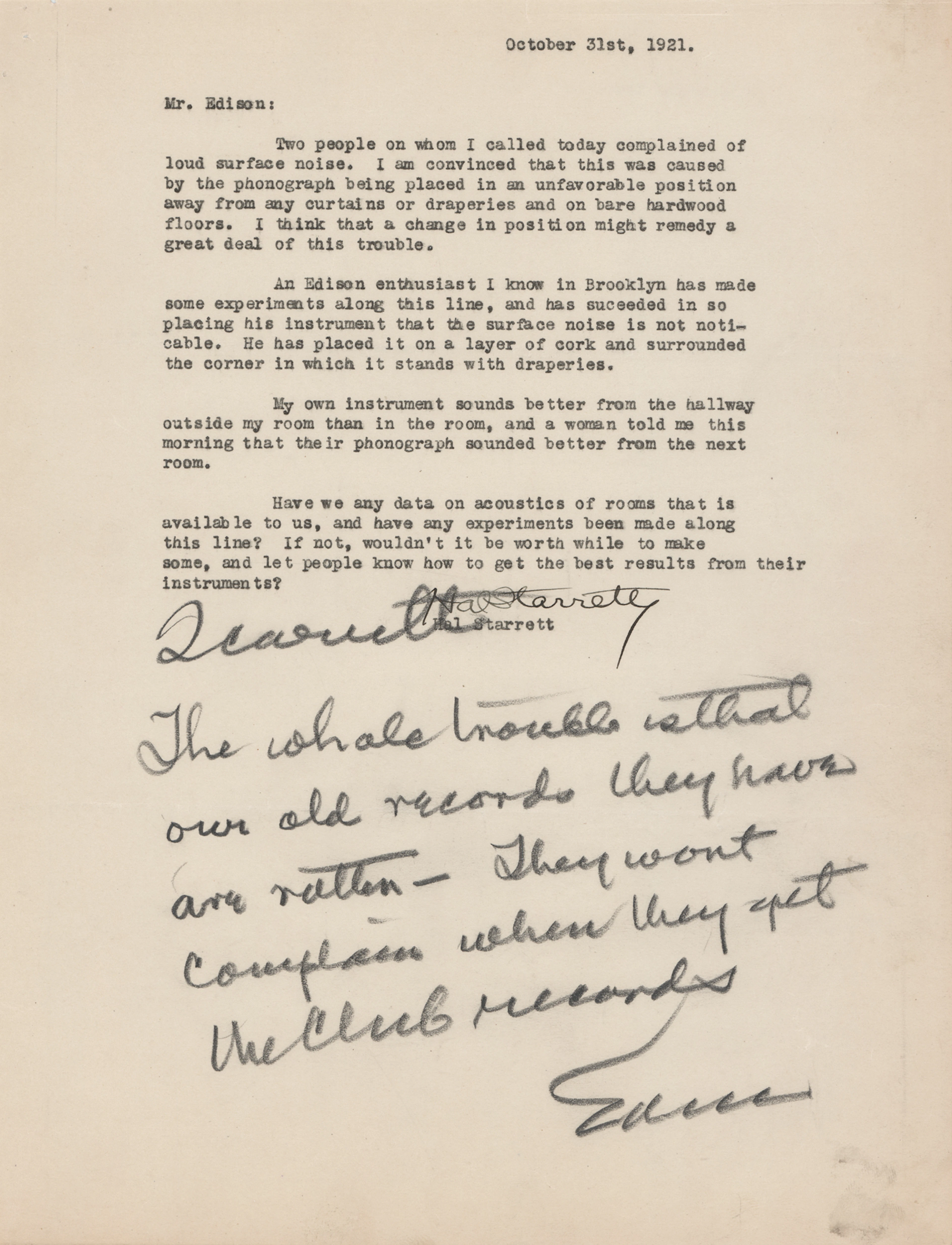 Thomas Edison Autograph Note Signed on Phonograph Records