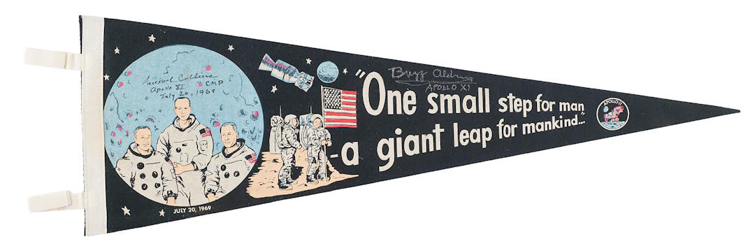 Buzz Aldrin and Michael Collins Signed 1969 Moon Landing Pennant