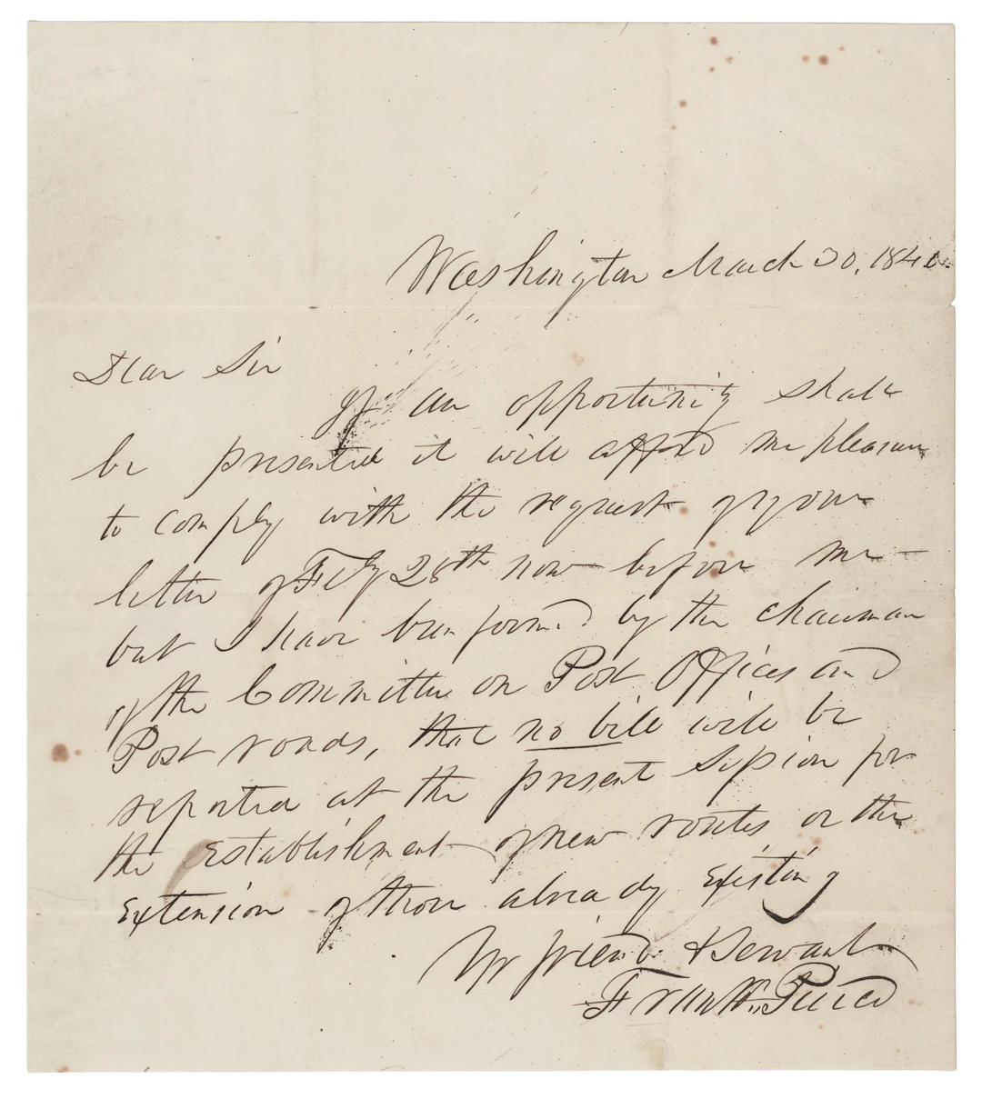 Franklin Pierce Autograph Letter Signed as a New Hampshire Senator