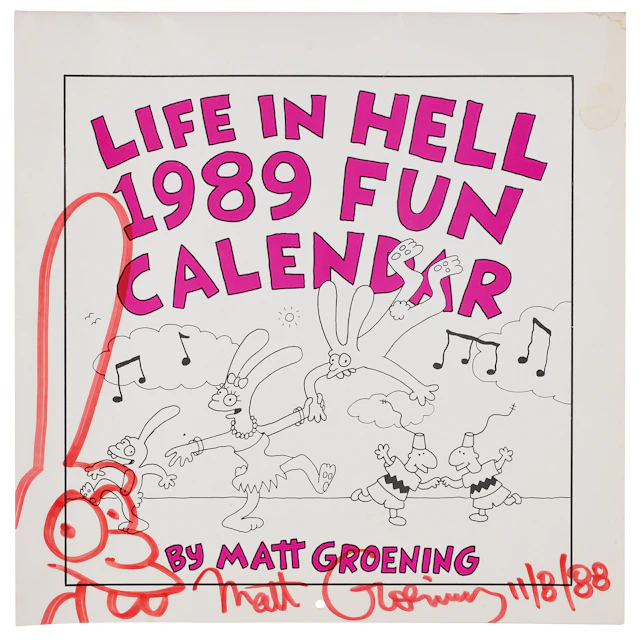 Matt Groening Signed 1989 'Life in Hell' Calendar with Sketch
