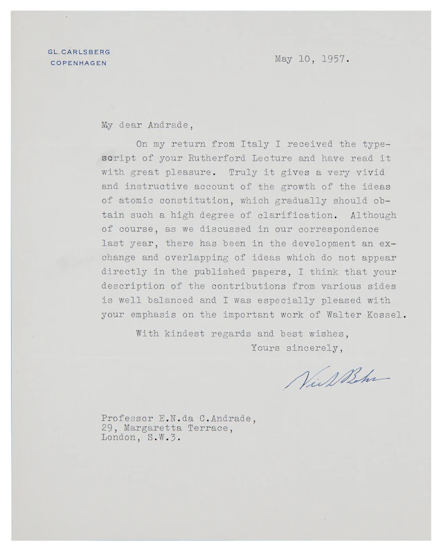 Niels Bohr Typed Letter Signed on "the growth of the ideas of atomic