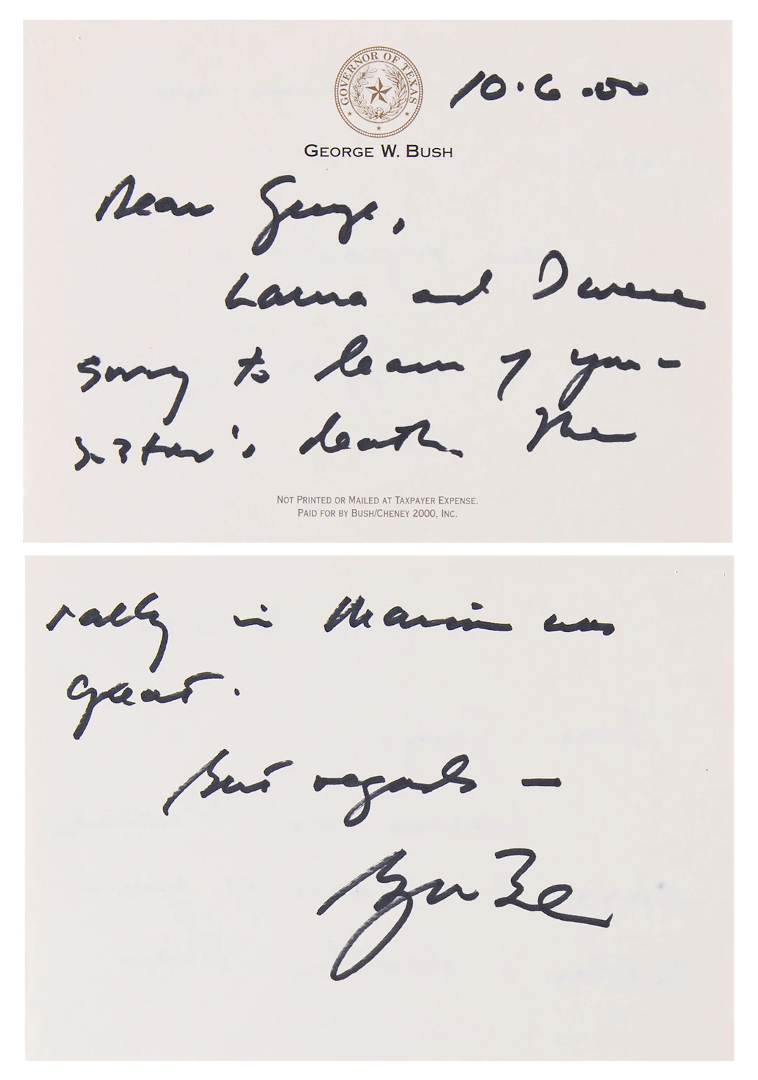 George W. Bush Autograph Letter Signed as Governor to Illinois Governor