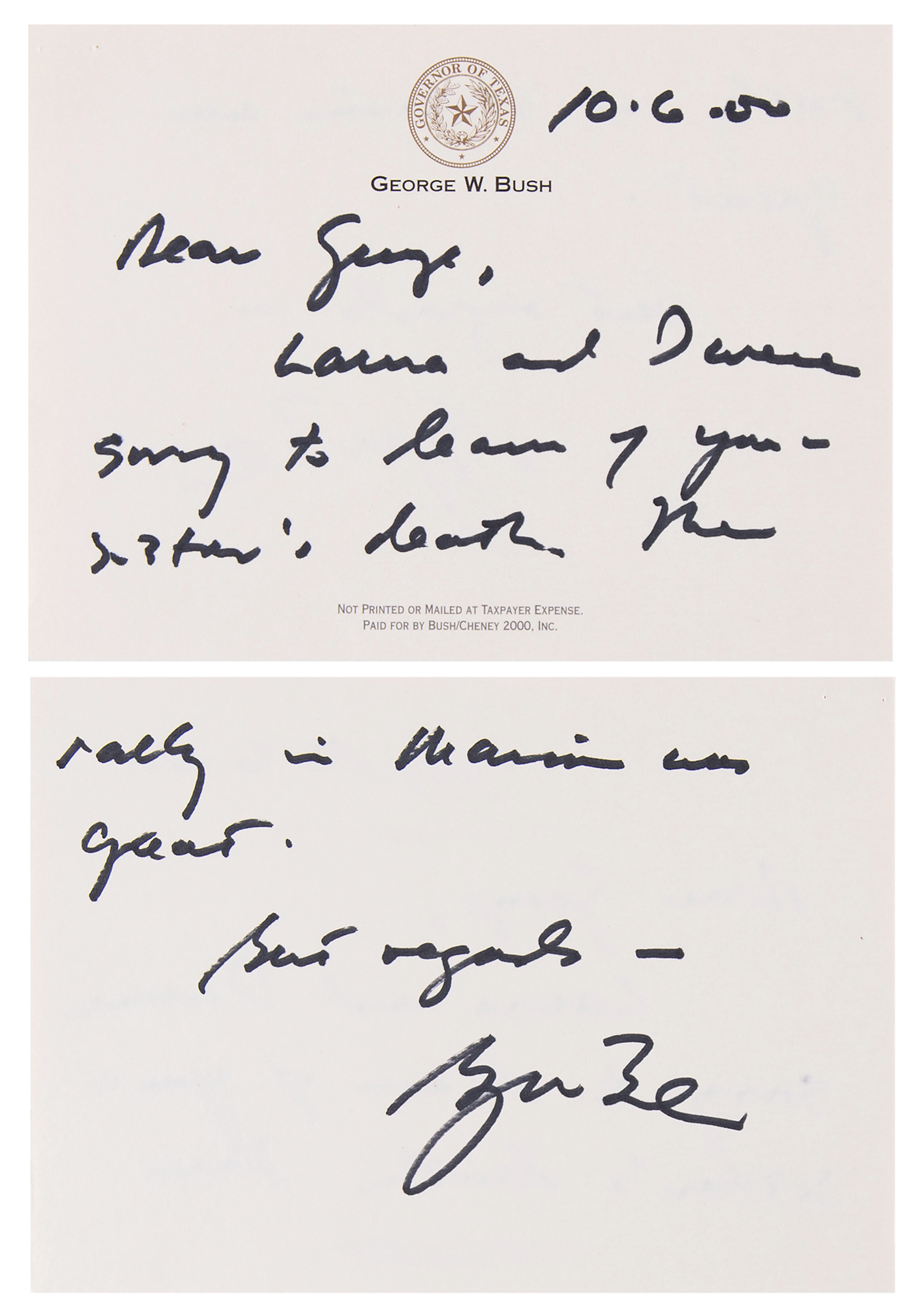 George W. Bush Autograph Letter Signed as Governor to Illinois Governor