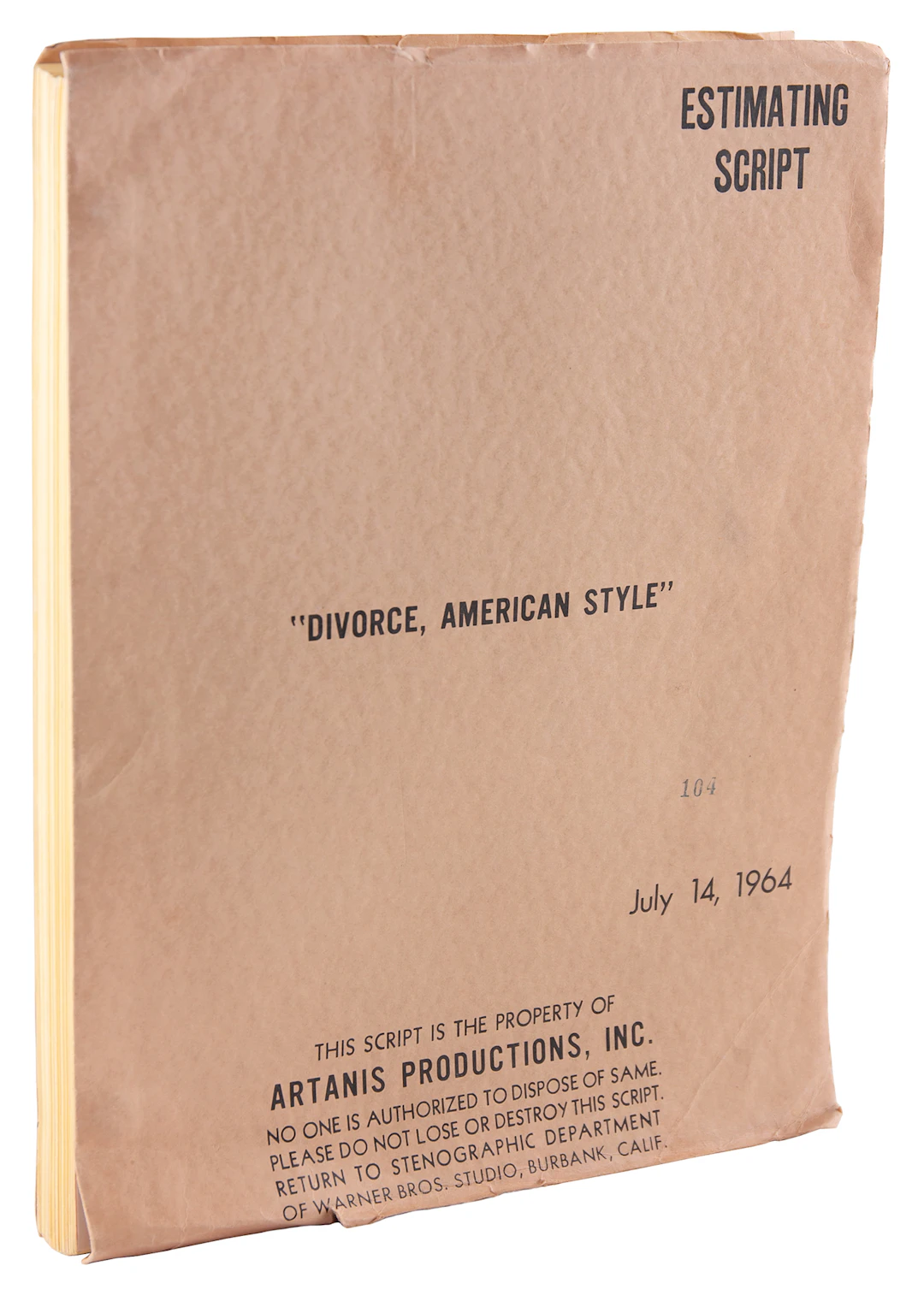 Marriage on the Rocks Original Estimating Script by Cy Howard