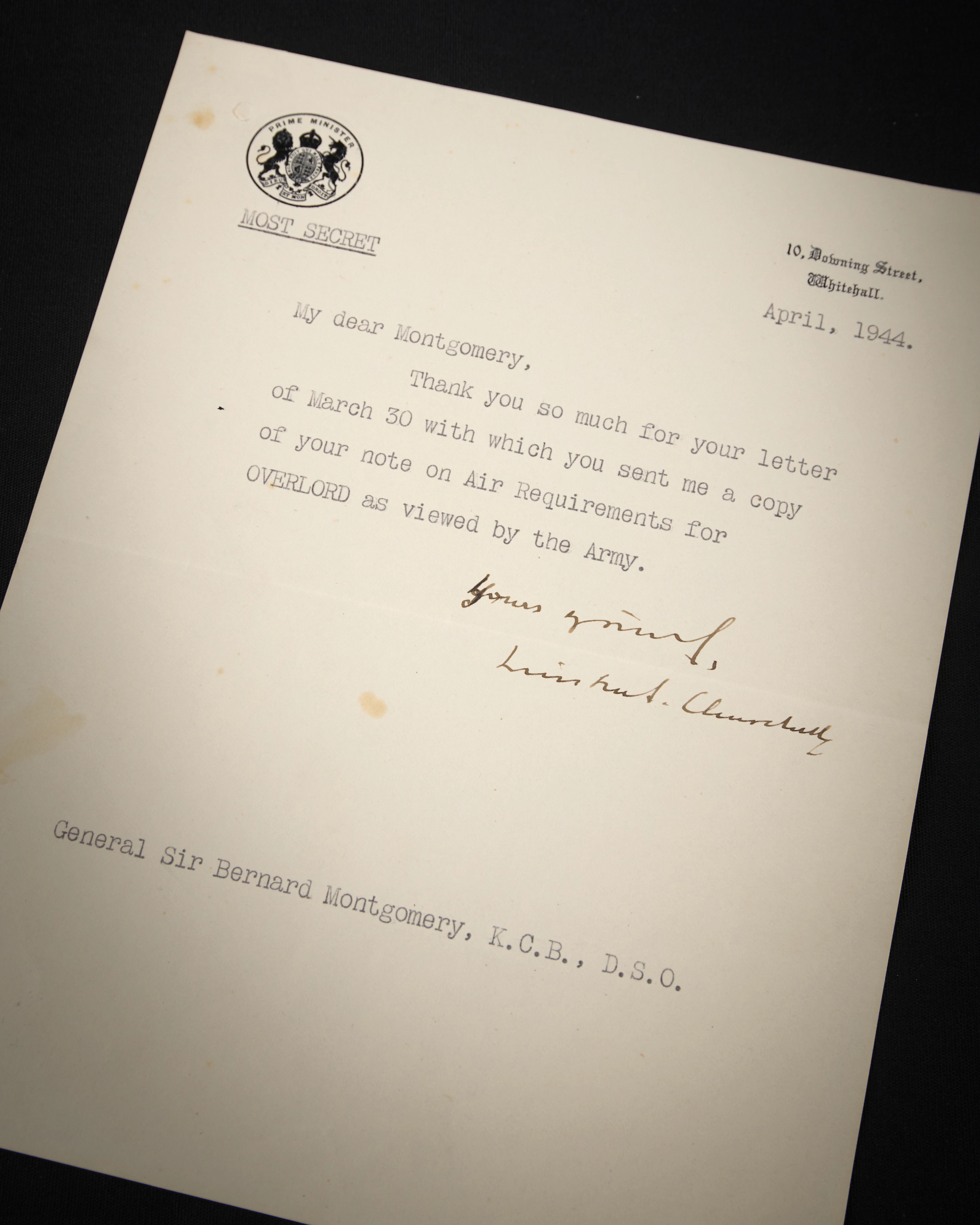 Winston Churchill War-Dated "Most Secret" Typed Letter Signed to Bernard