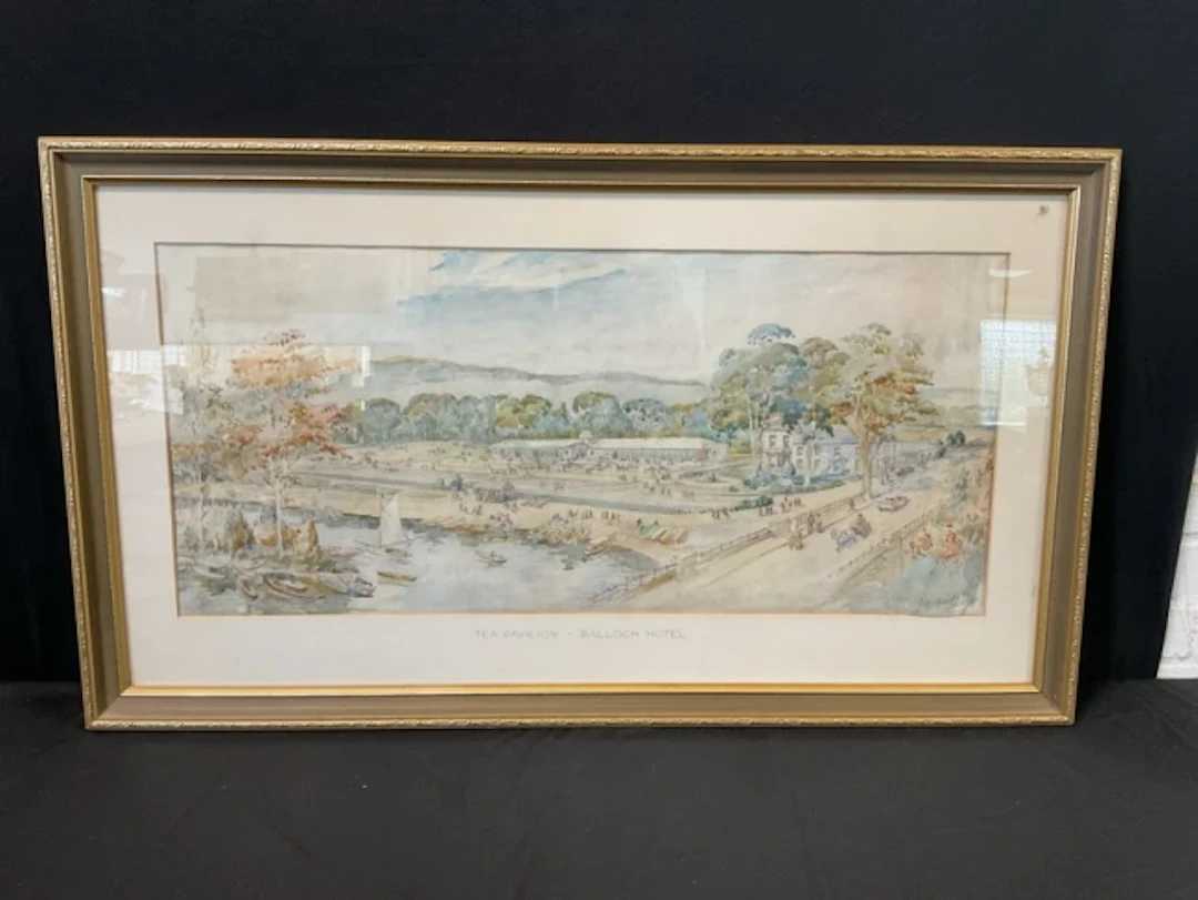 C20th watercolour, architectural plan an unbuilt tea pavilion at Balloch