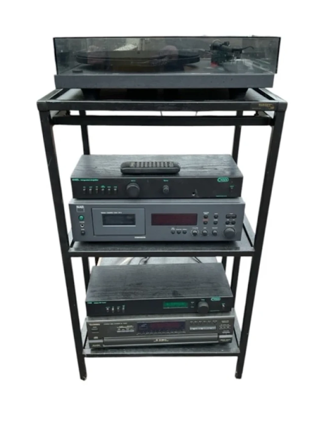 A high-fi set on stand - a Rega Planar 3 record deck, a Creek T40