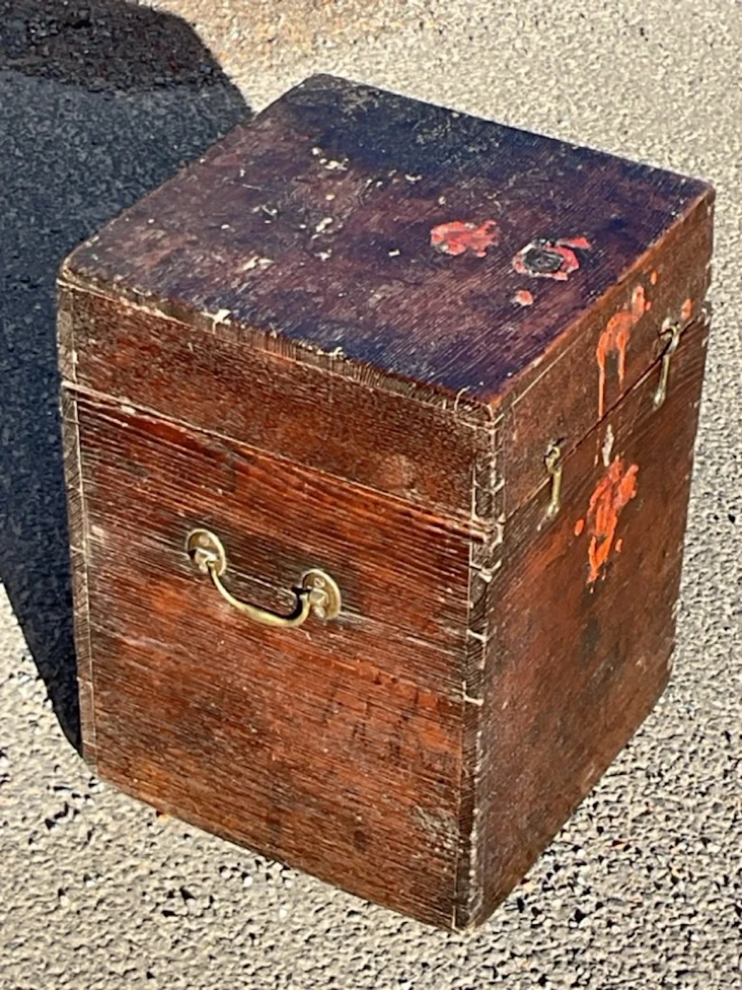 A square early C19th oak box of dovetailed construction with brass