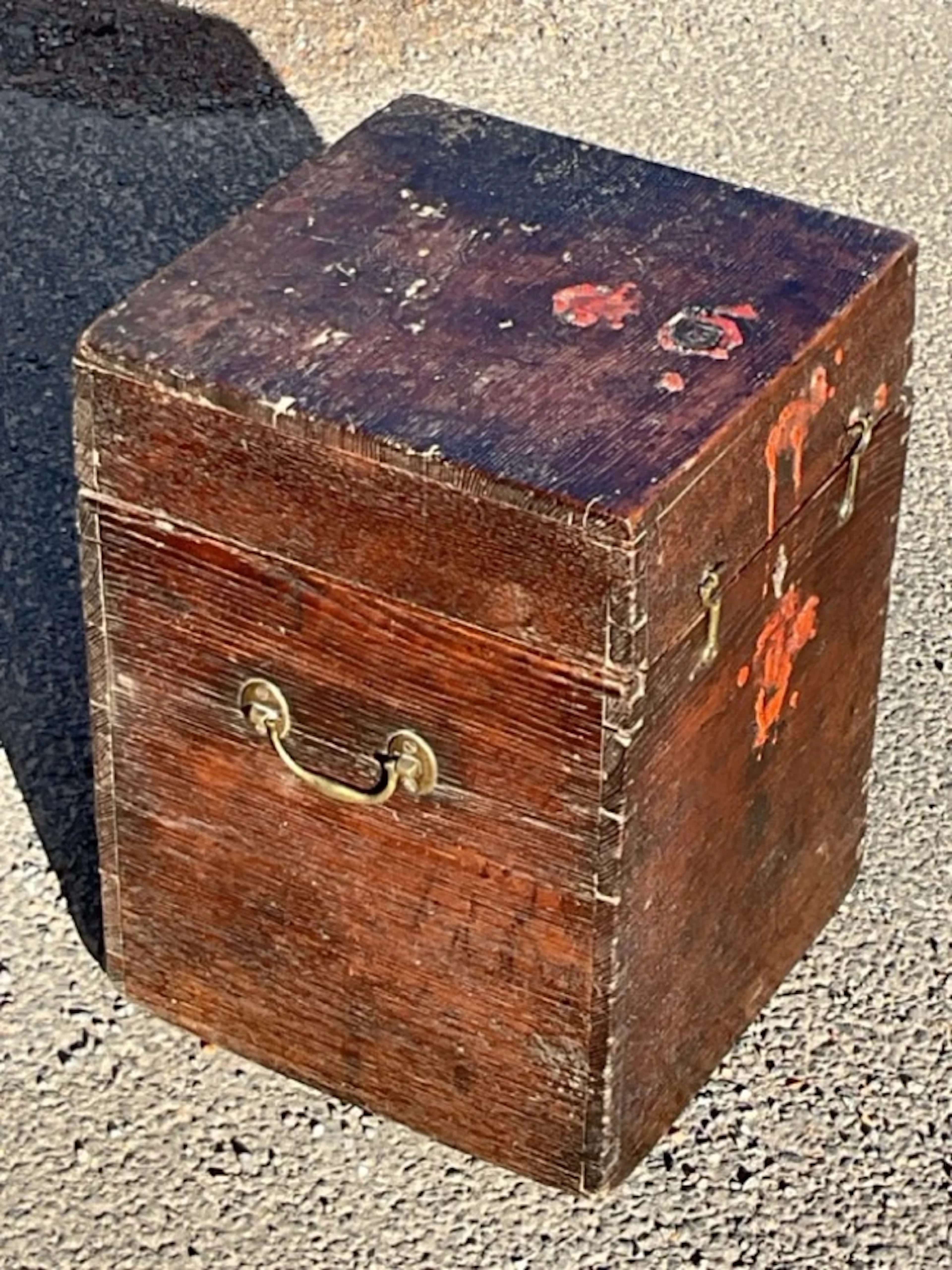 A square early C19th oak box of dovetailed construction with brass