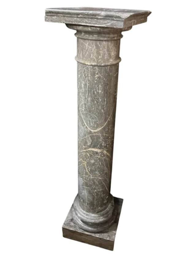 A C19th grey veined marble plinth with square moulded top above a