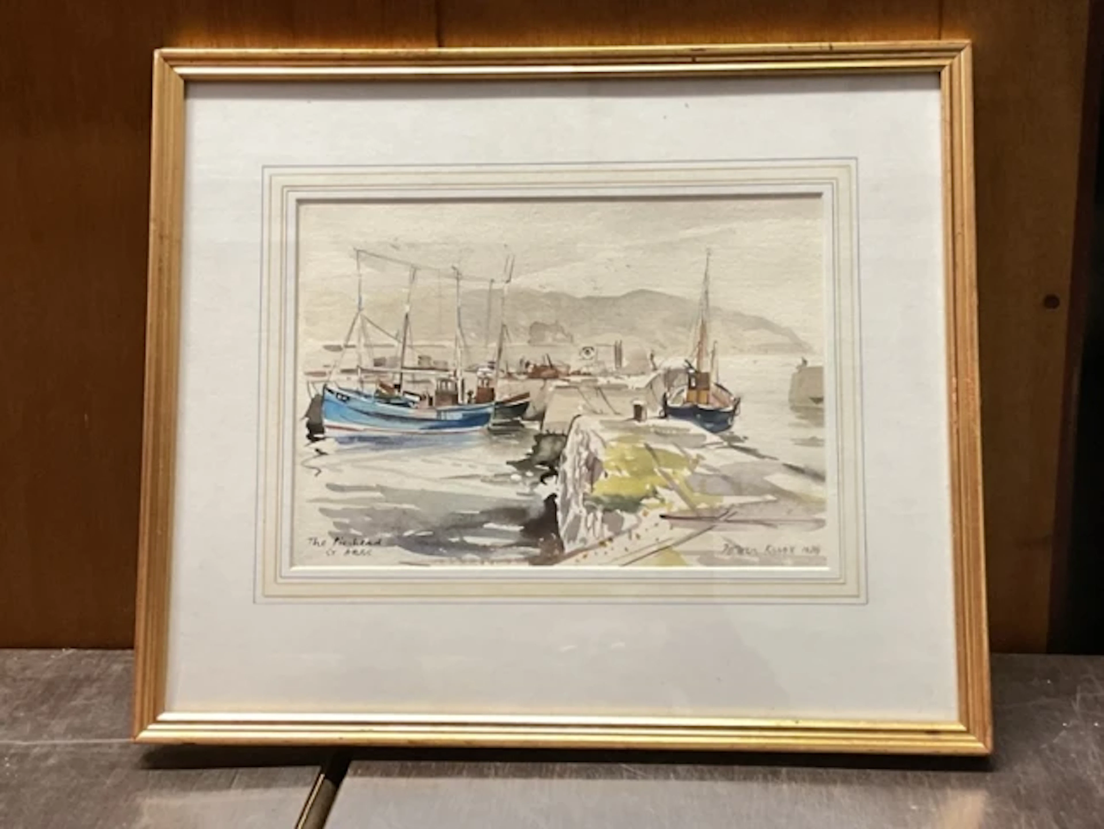 Peter Knox, watercolour, a fishing harbour titled The Pierhead St
