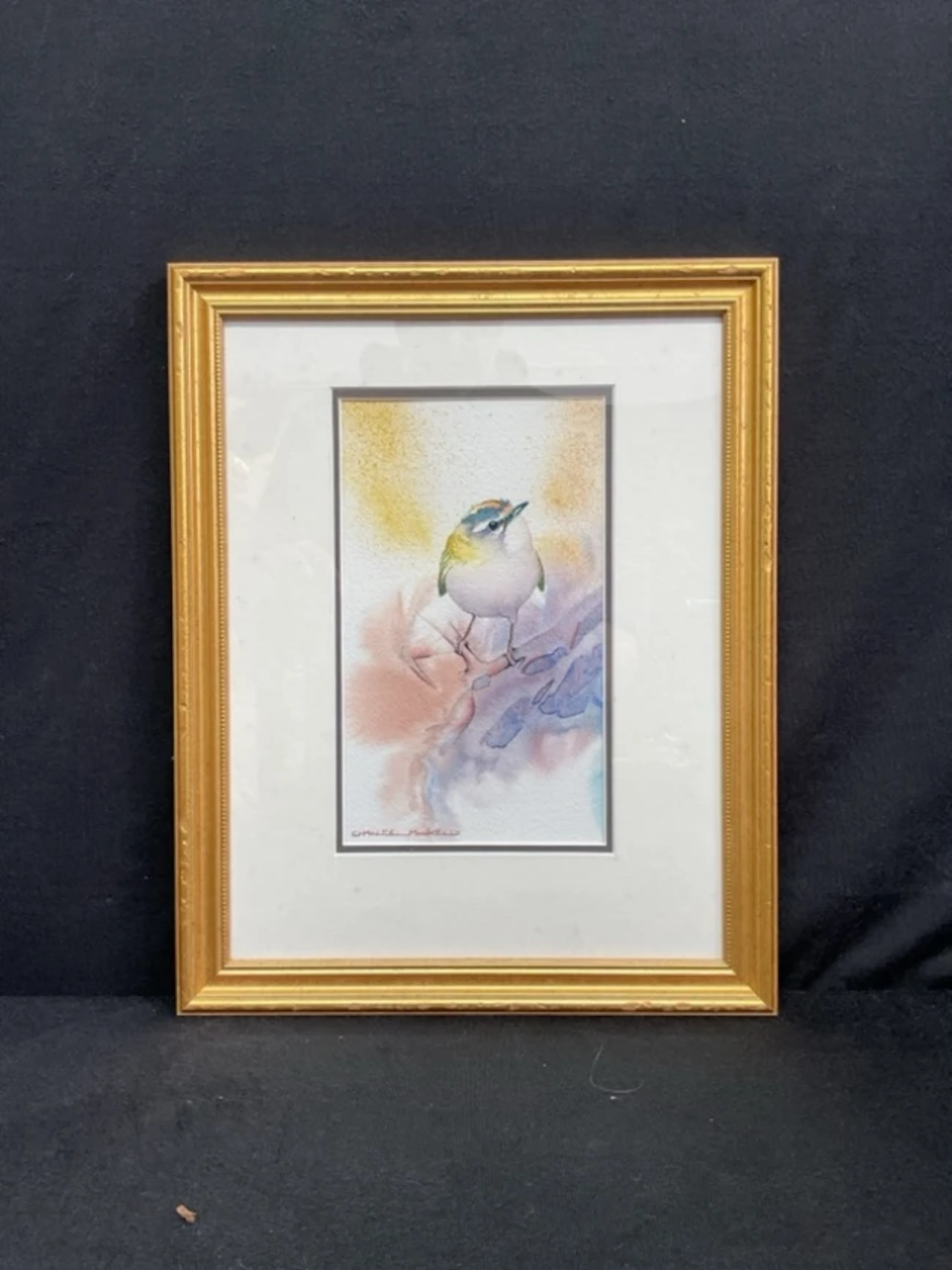 Charles Kelly, watercolour, a Goldcrest, signed, mounted & gilt framed.