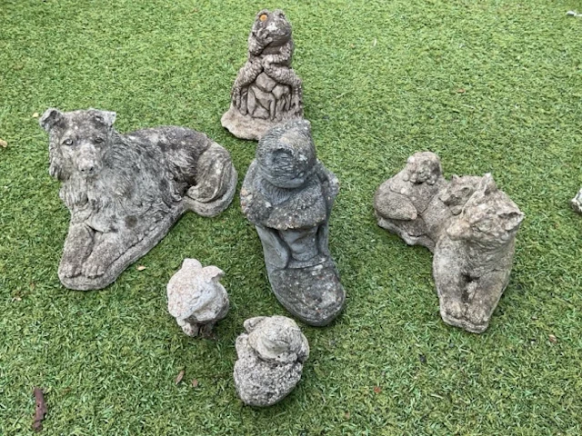 Miscellaneous composition stone garden ornaments - toad, rabbit, foxes