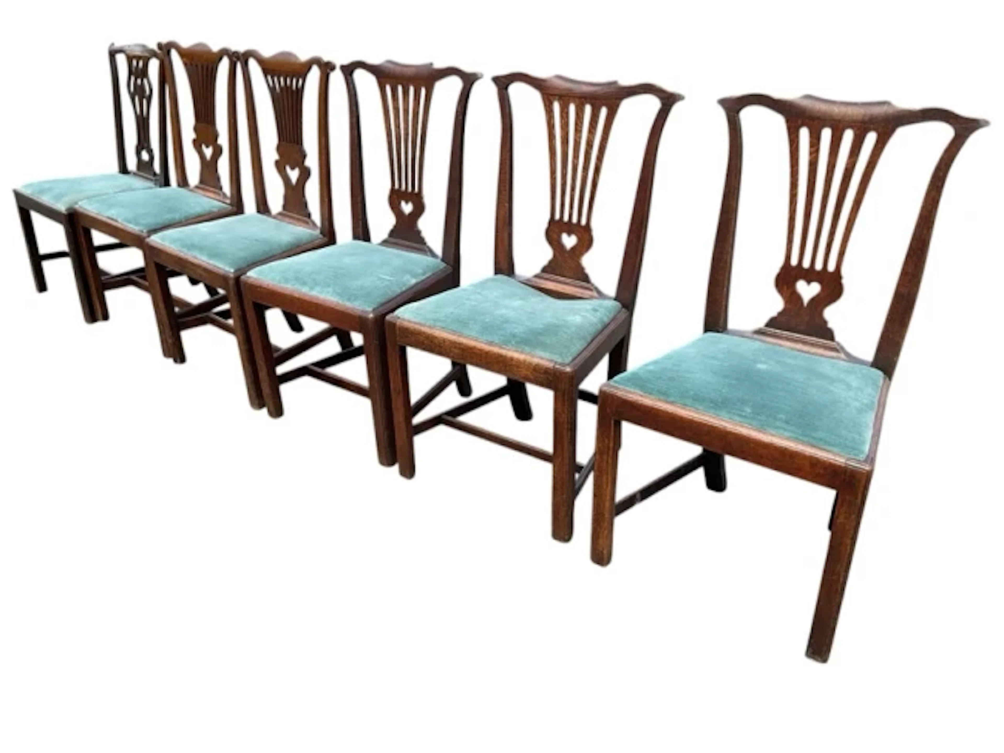 An assembled set of six Georgian Chippendale style chairs, three oak