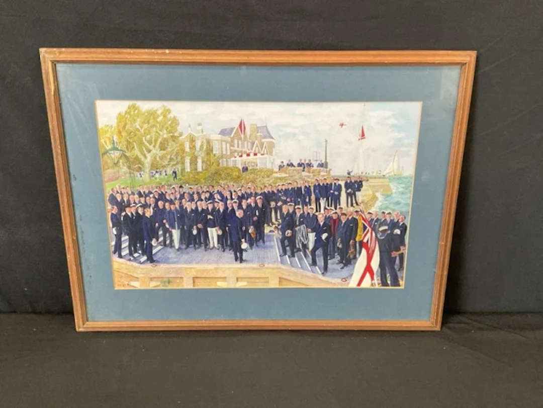 Alfred Thomson, coloured print, Prince Philip with members of the