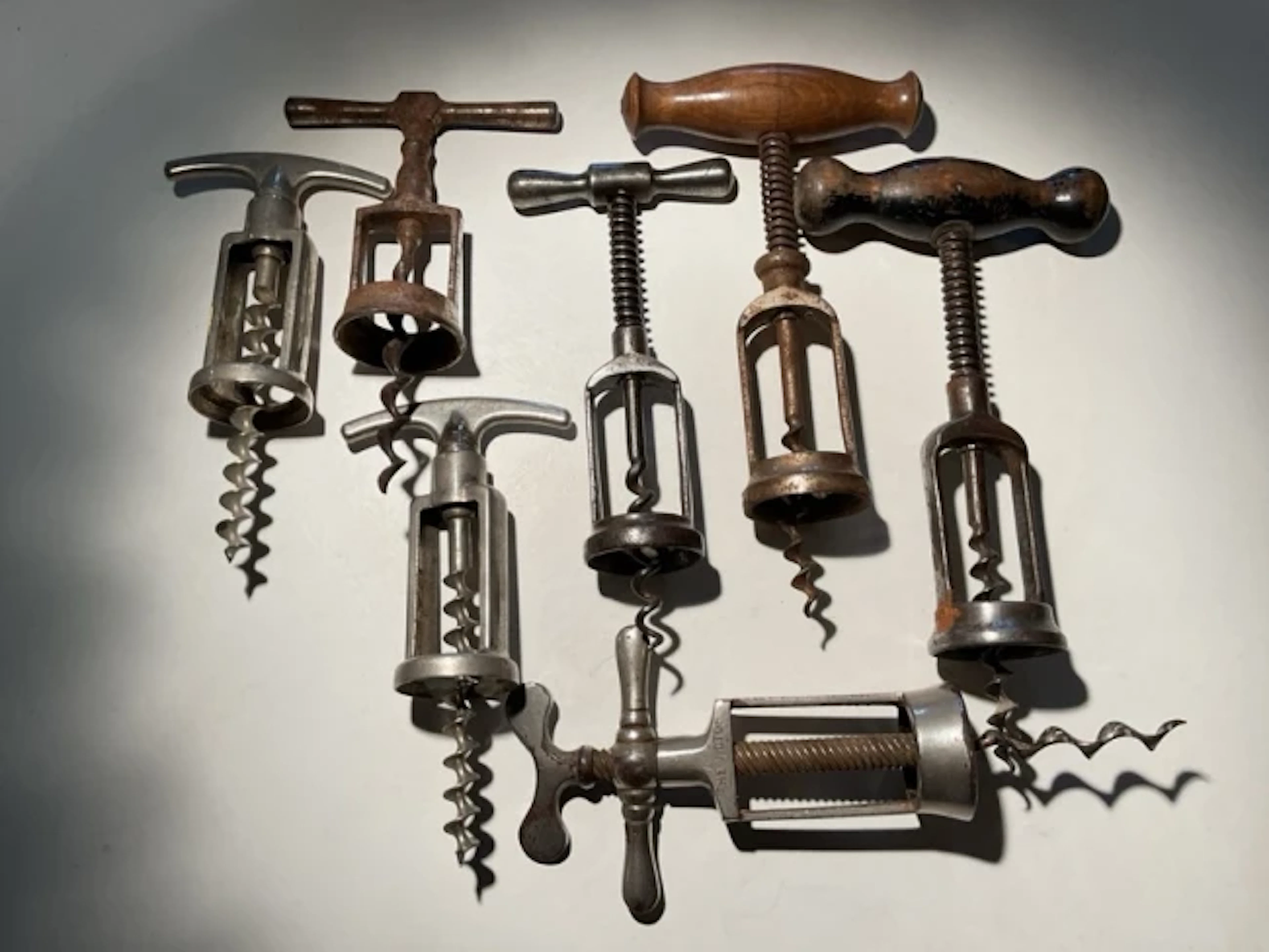 Corkscrew Collection Seven mechanical screw with wood & metal T handled