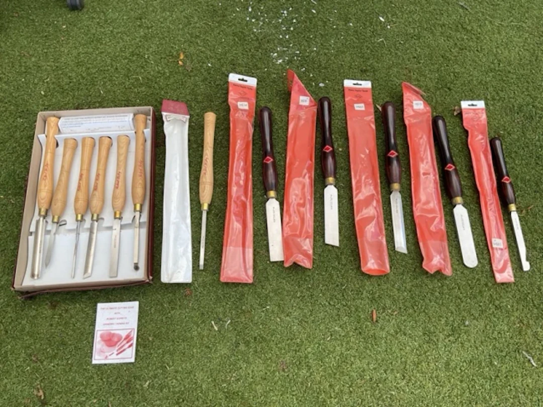 Twelve long handled wood turning chisels - five by Henry Taylor and