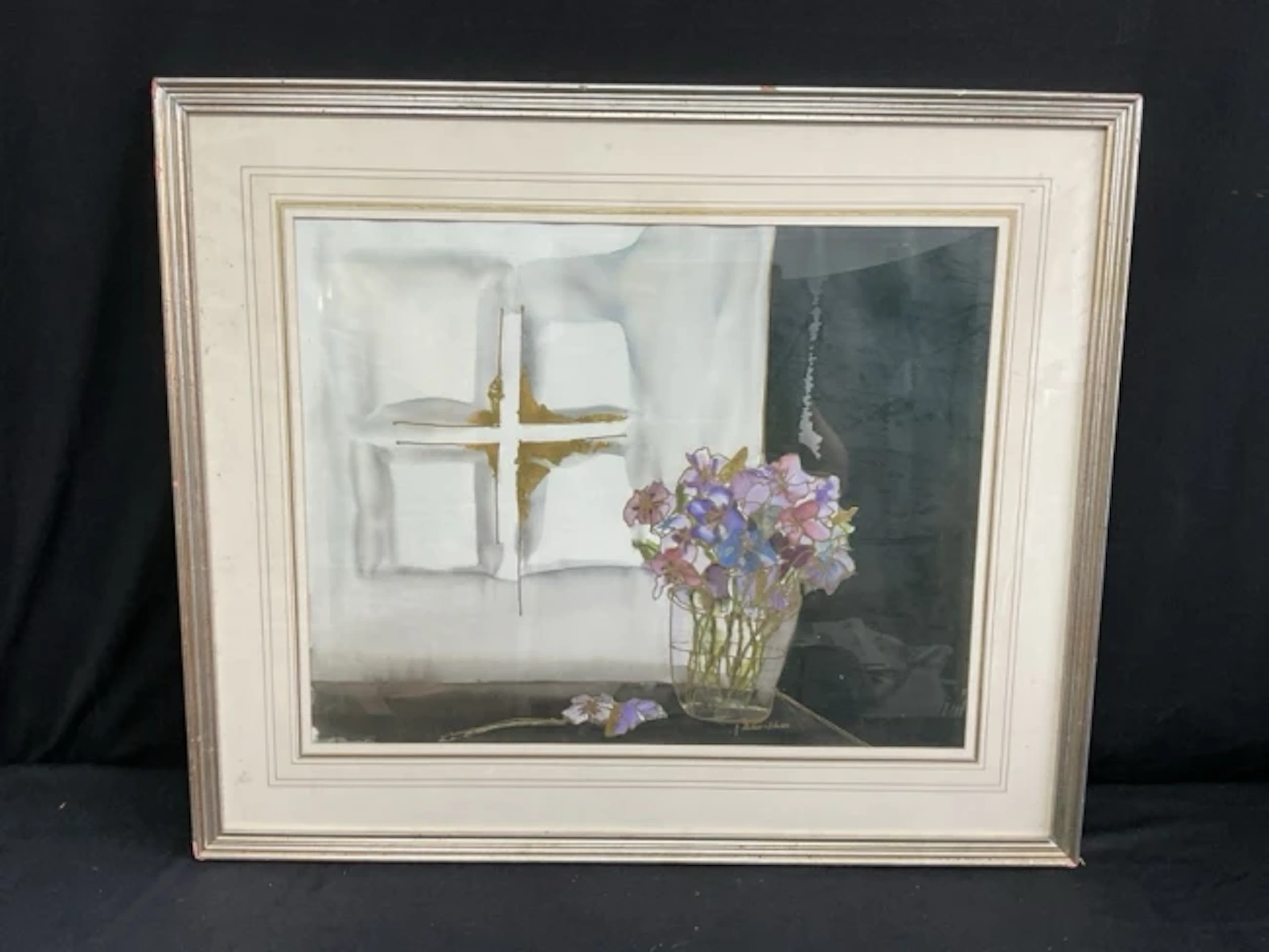 Jutta Ritter-Scherer, offset lithograph with gold leaf, sweetpeas