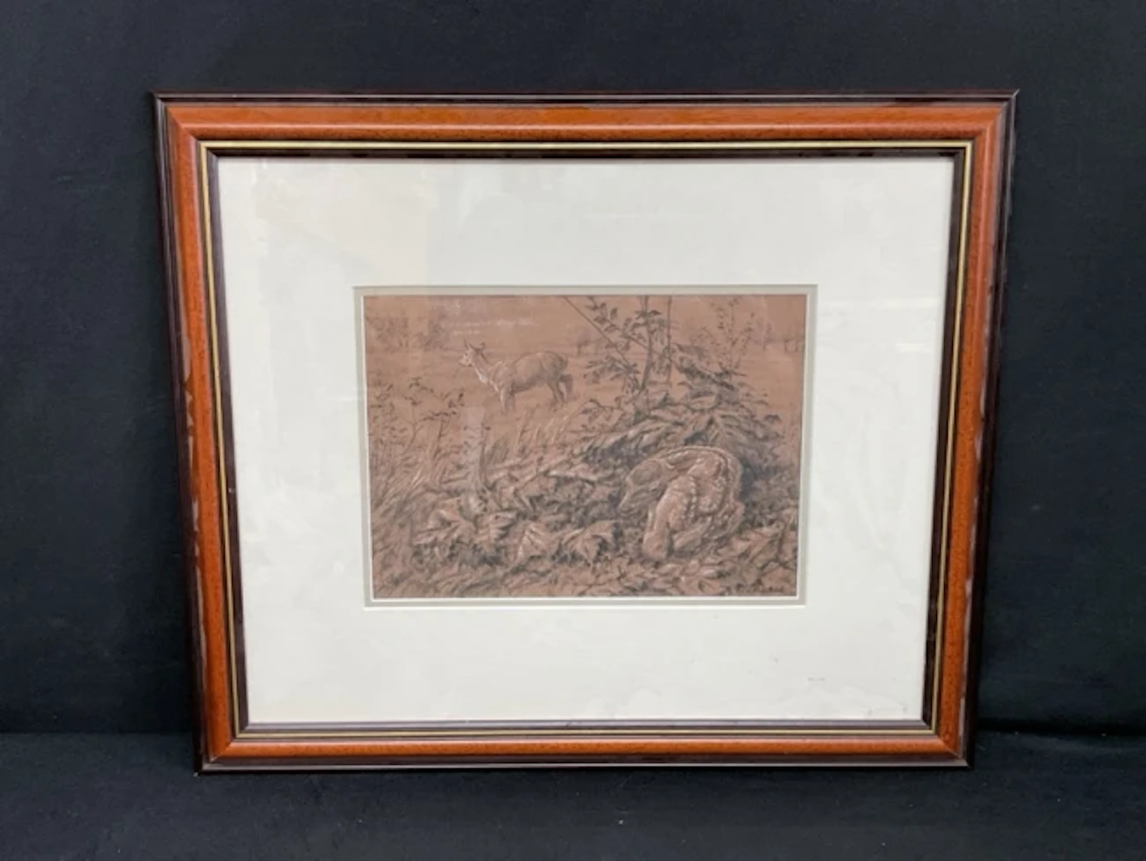Gerald John Moore, charcoal, titled Red Deer West Sedge Moor, on label