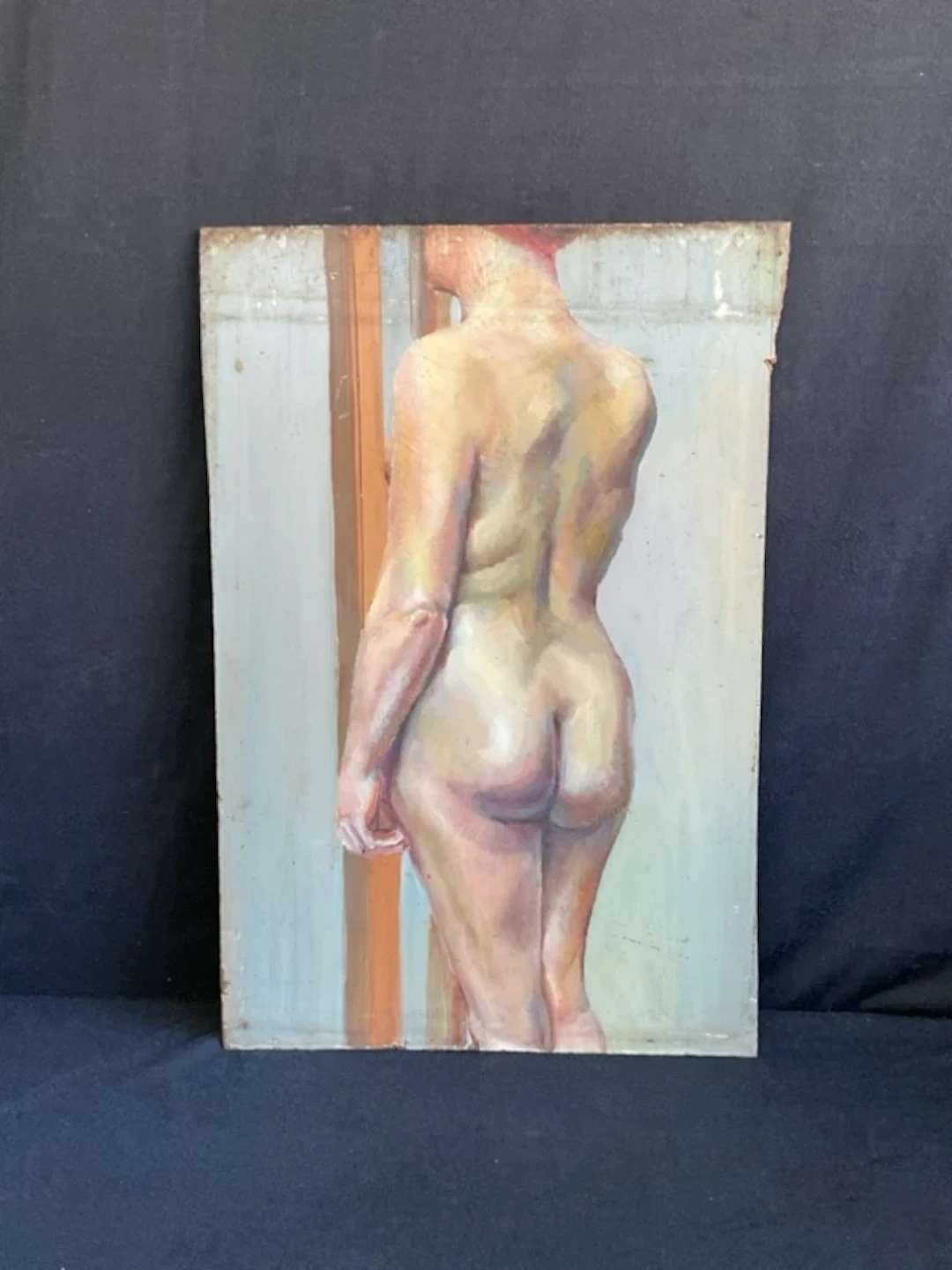 Keith Money, oil on board, life study of a standing female nude from