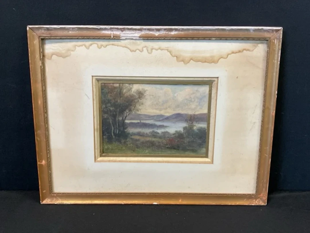 P Kerr, watercolour, coastal landscape, the hillside above Gourock