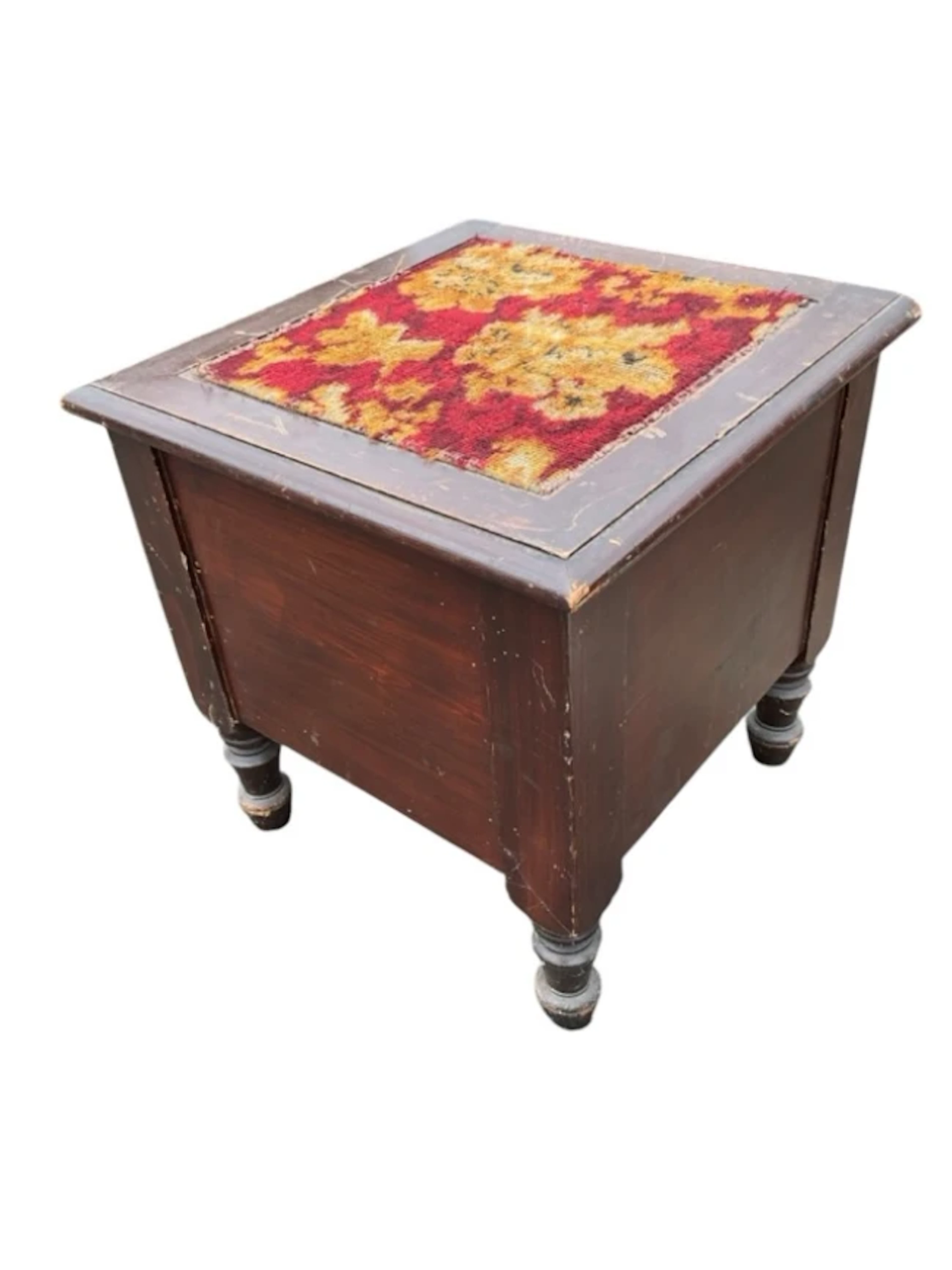 A Victorian mahogany commode stool with hinged rectangular moulded