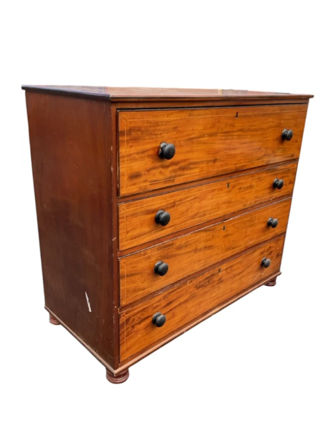 A regency boxwood strung mahogany secretaire chest with rectangular