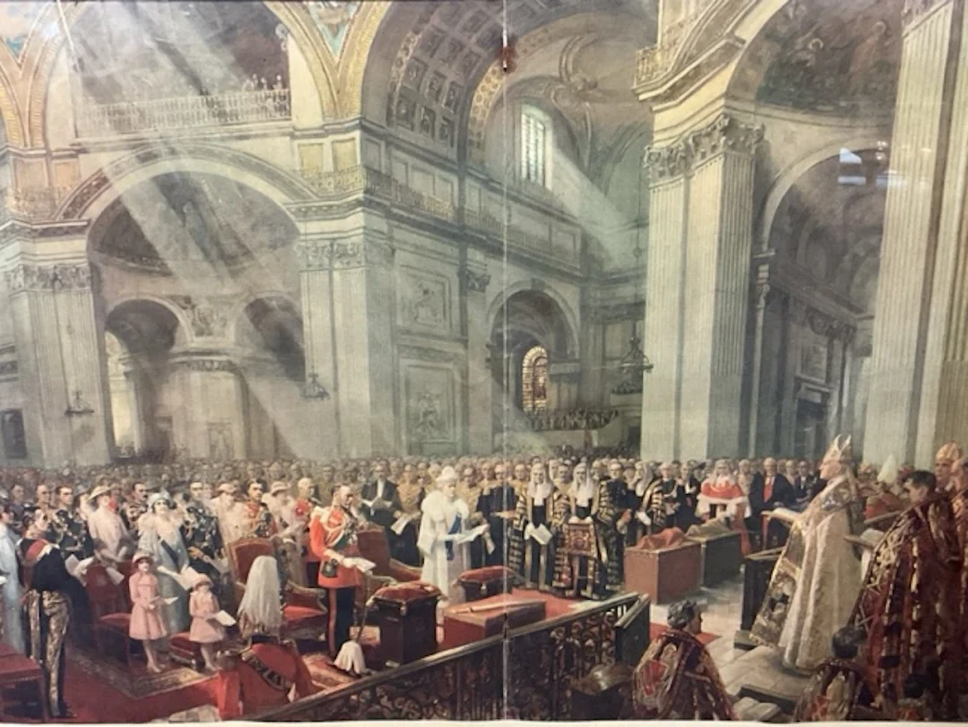 Frank O Salisbury, coloured print, thanksgiving in St Pauls Cathedral