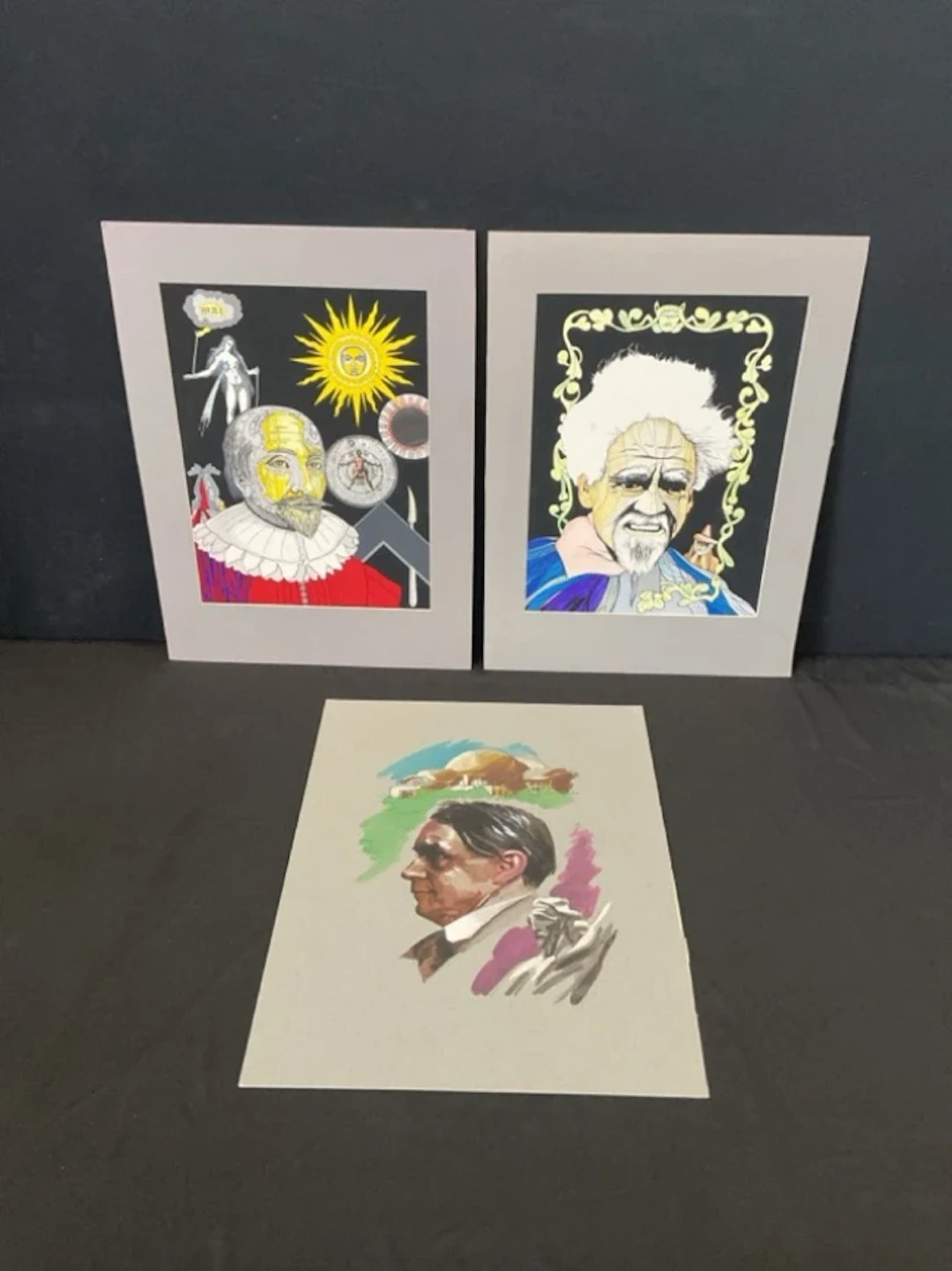 Gordon Wain, pen & ink and watercolour portraits of occultists Rudolf