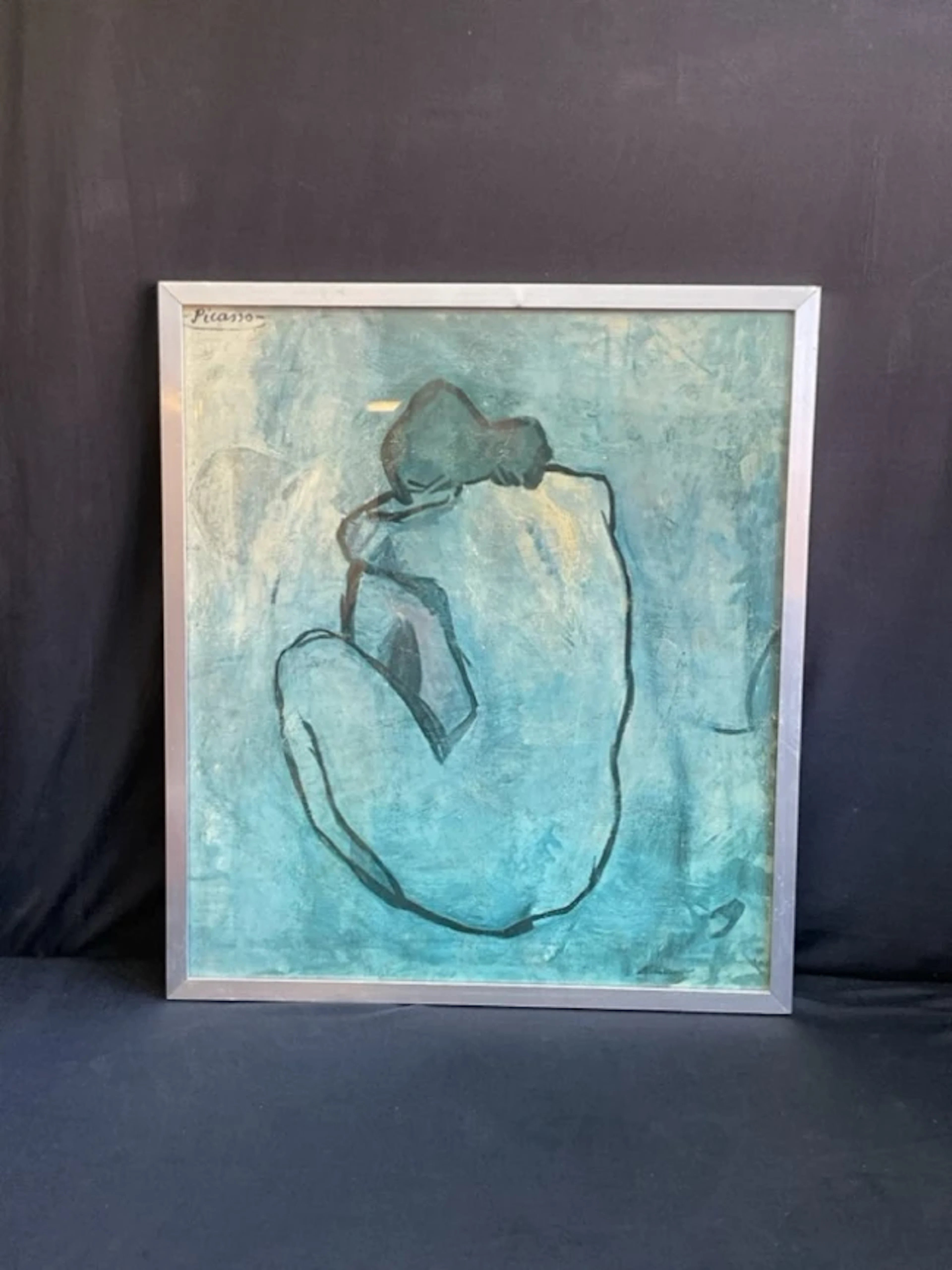Pablo Picasso, coloured print, Blue Period seated female nude from