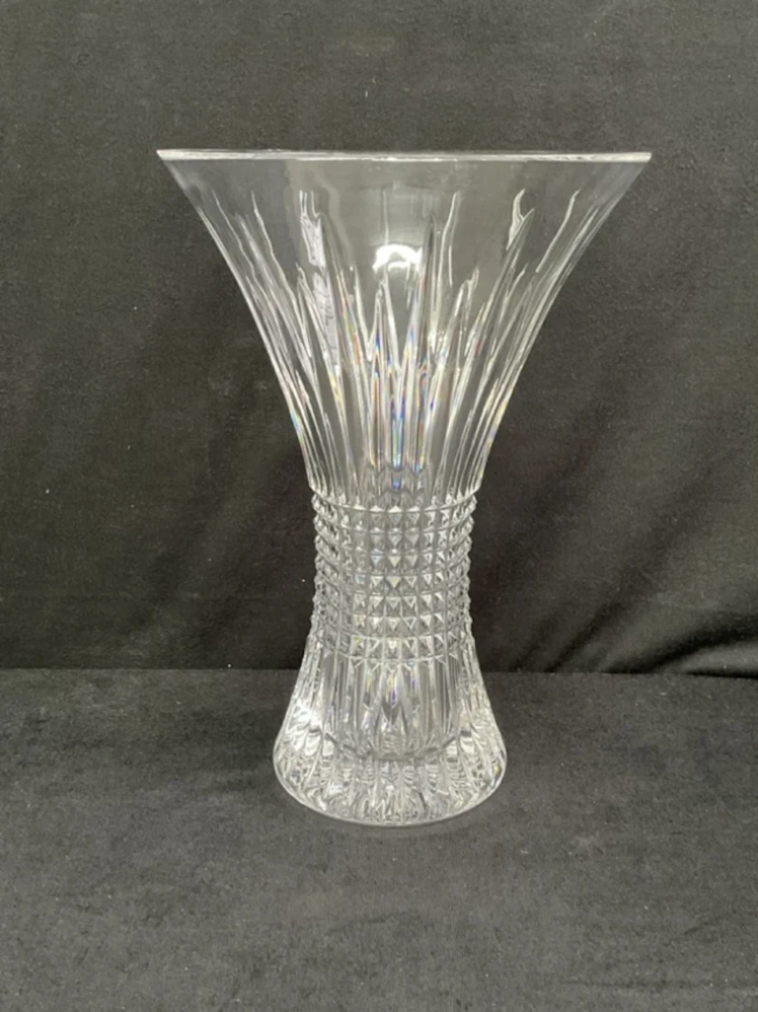 A Waterford cut crystal Lismore Diamond pattern waisted trumpet vase. (14in)