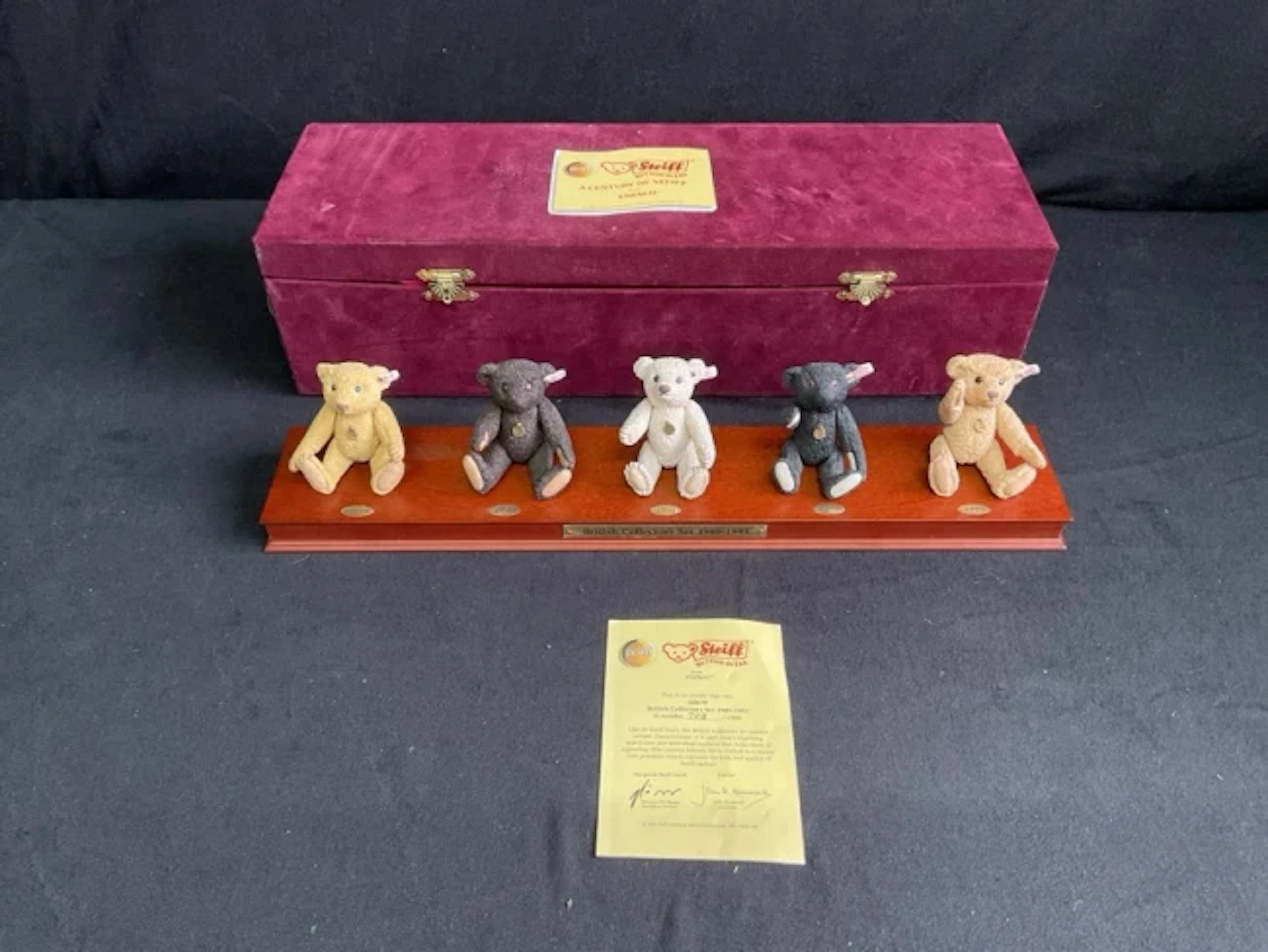 An Ensco velvet cased Steiff Centenary collectors set of six dated