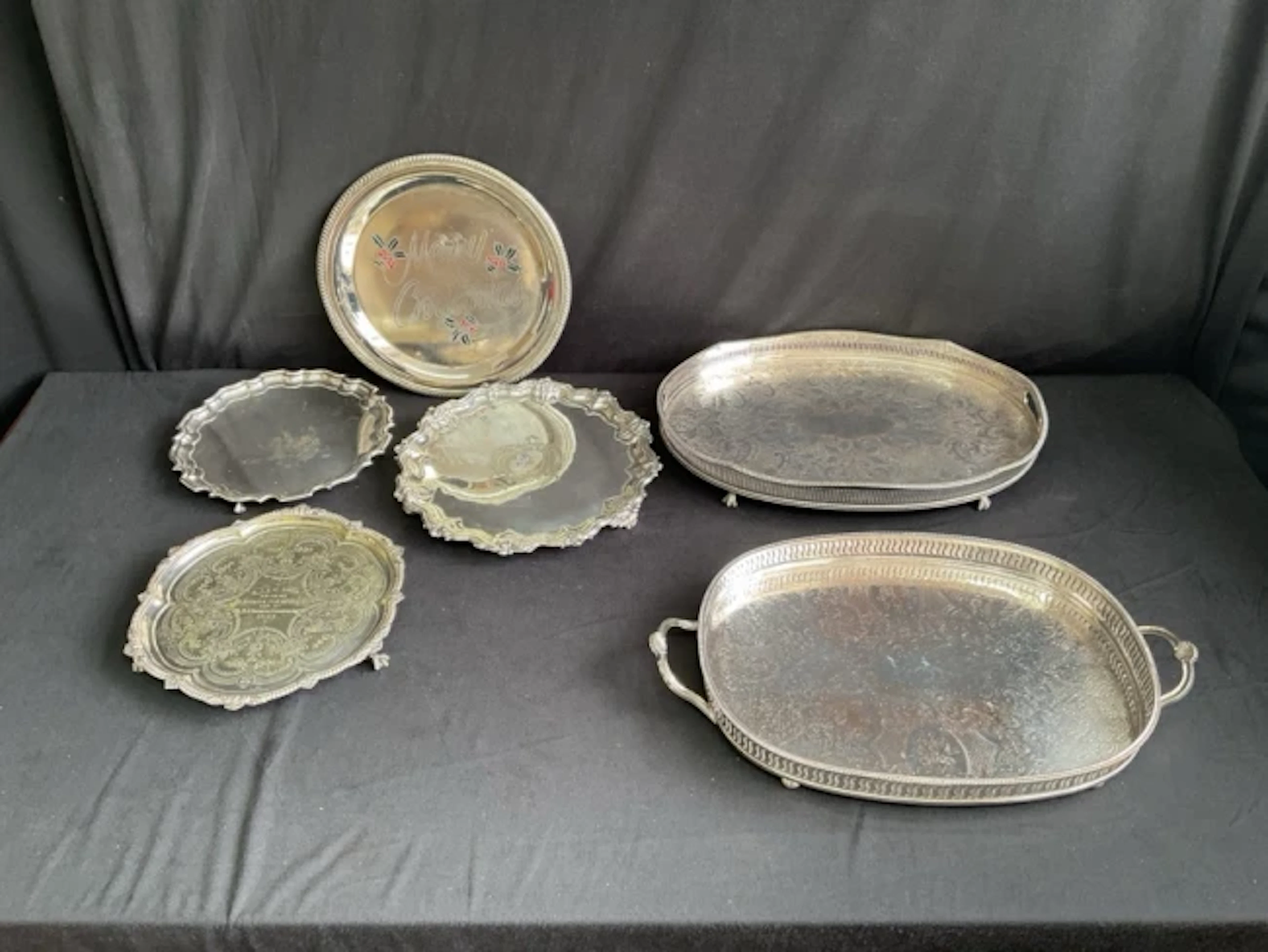 Four miscellaneous circular silver plated salvers & trays - gadrooned