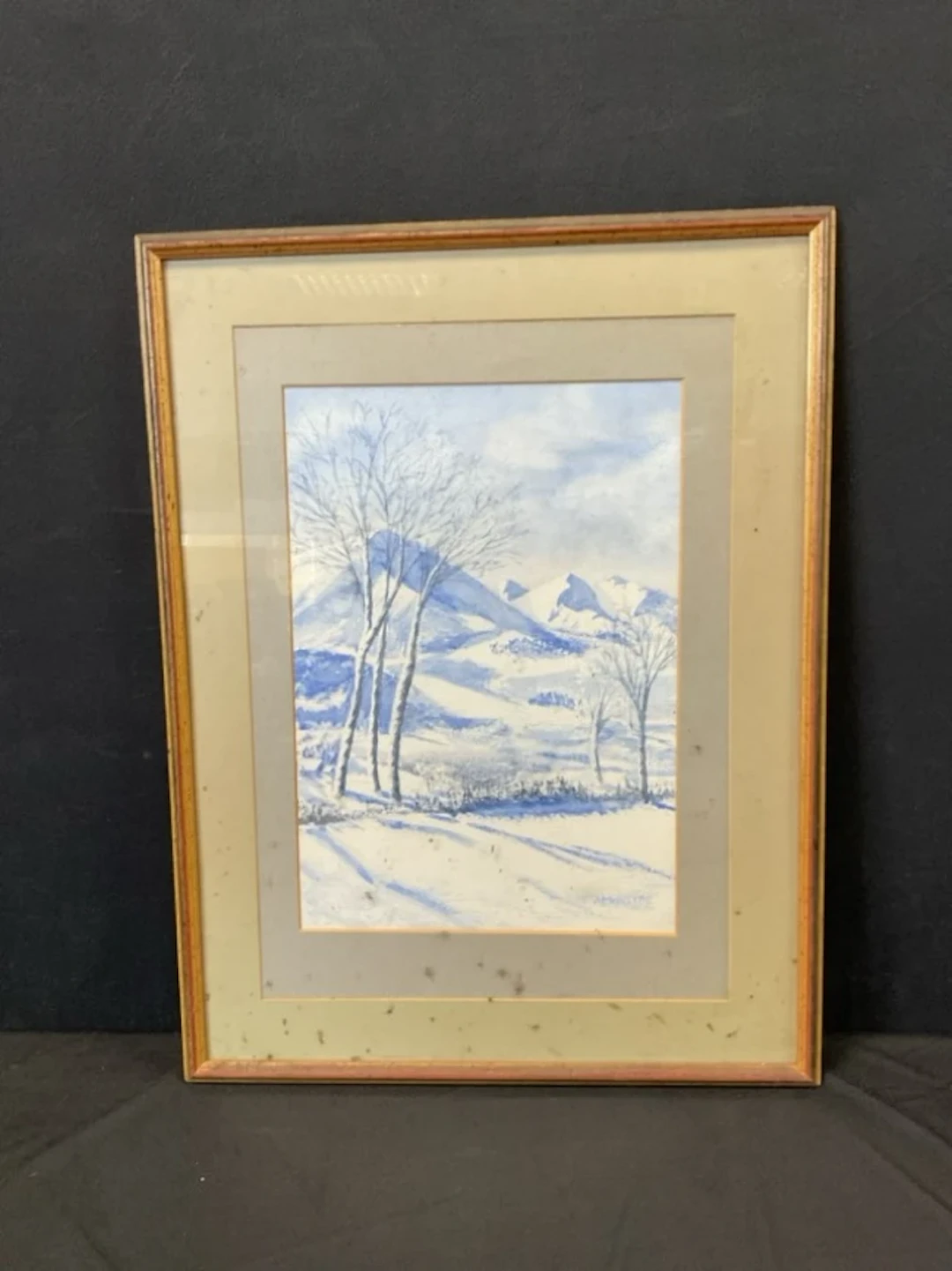 A McIntyre, watercolour, snowy landscape with mountains having fields
