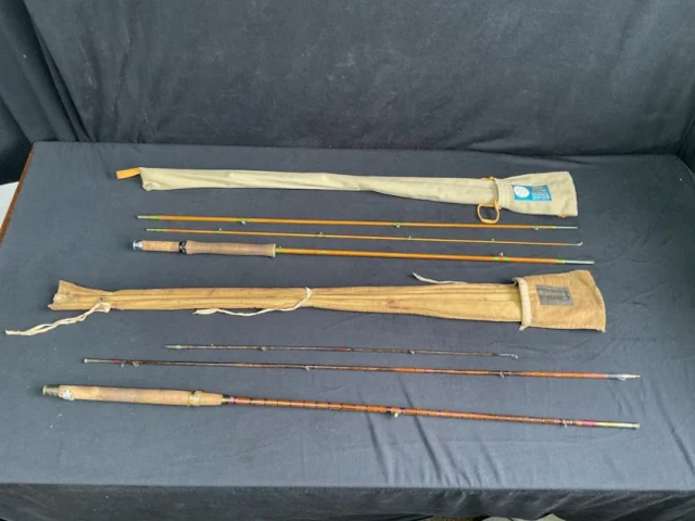 An 8ft 8in Hardy Bros Gold Medal three-section split cane fly rod