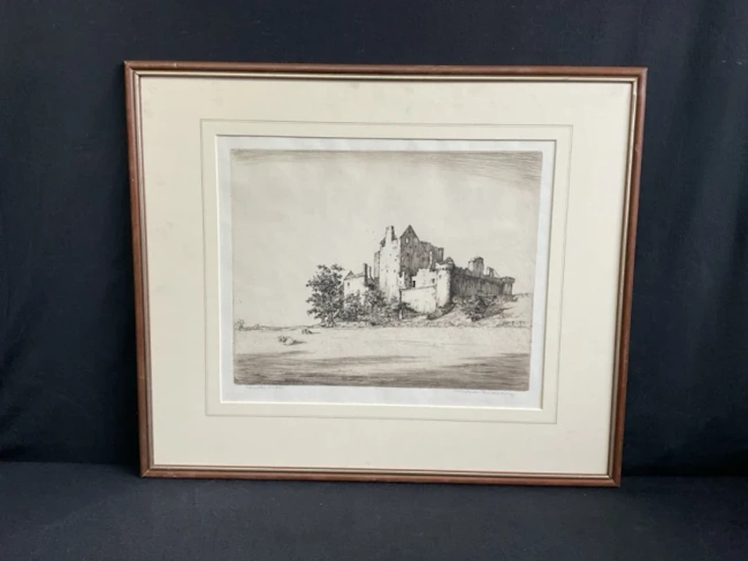 Wilfred Appleby, landscape with ruined castle, titled Craigmillar