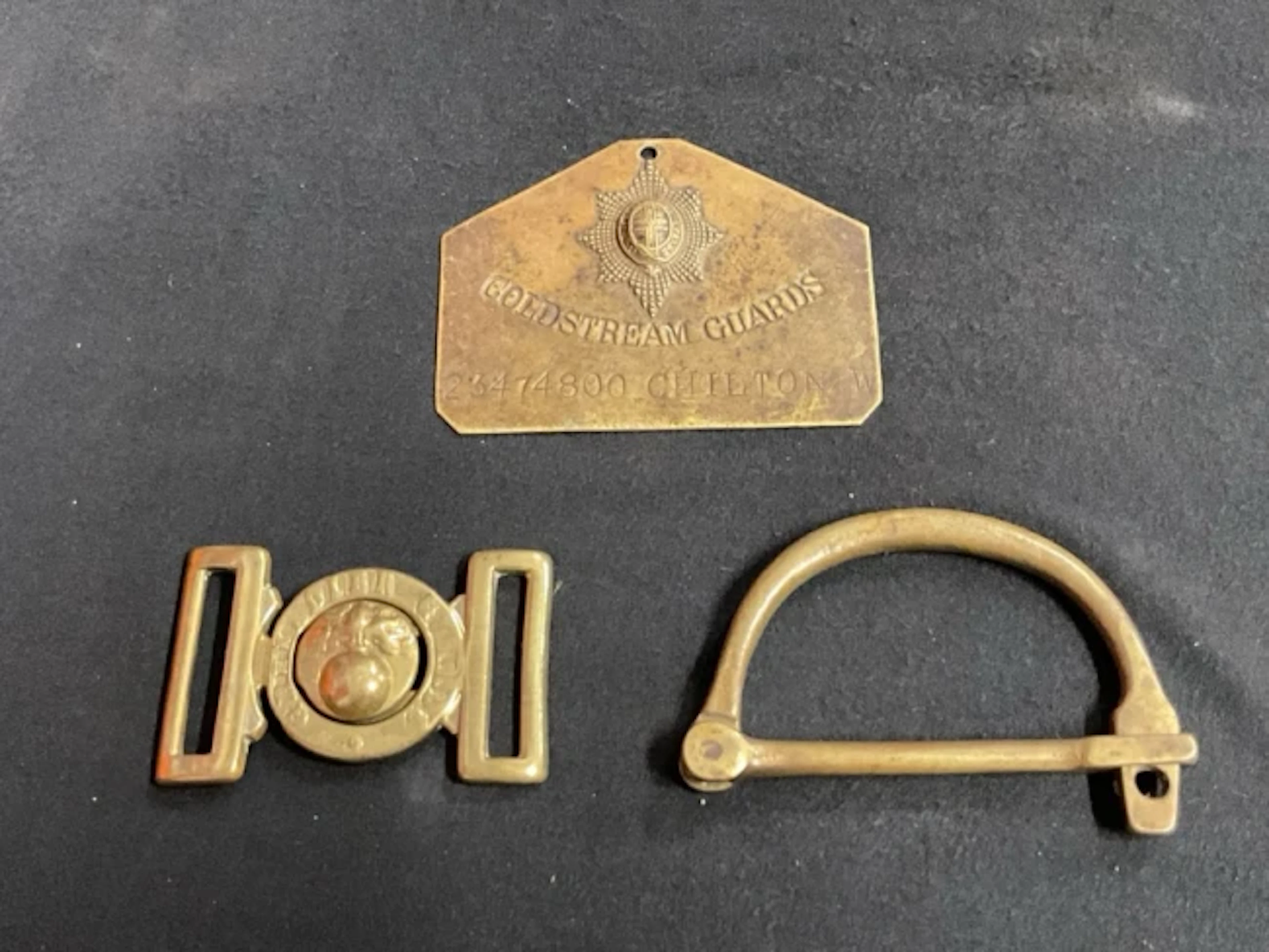 A brass Coldstream Guards barracks locker plate by F Narborough of