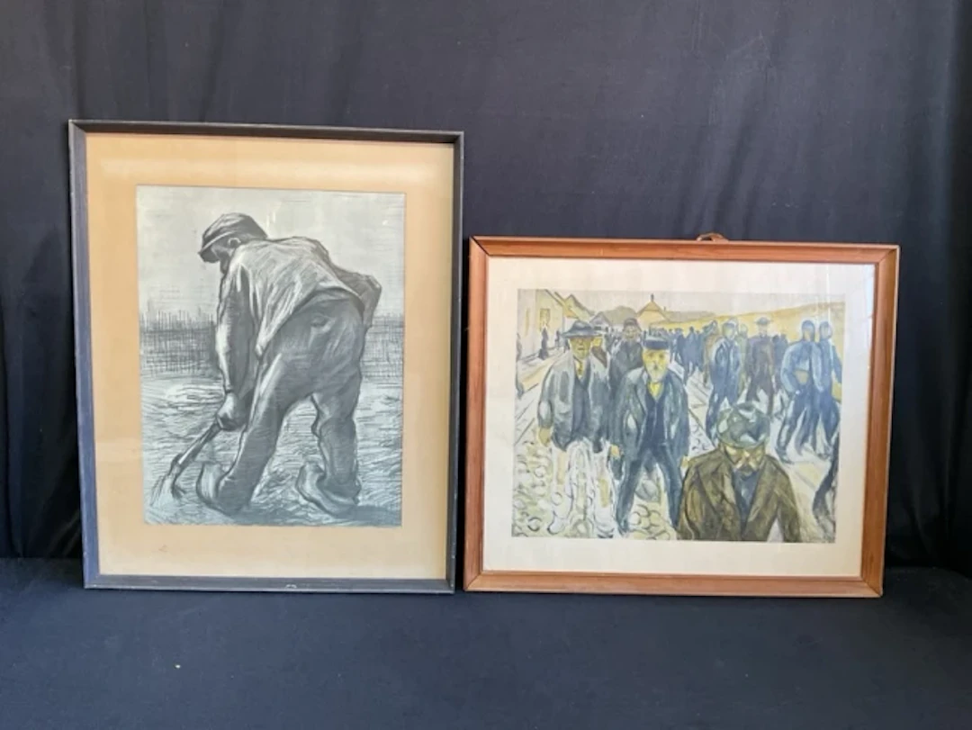 Vincent Van Gogh, black & white print, a peasant digging; a Edvard