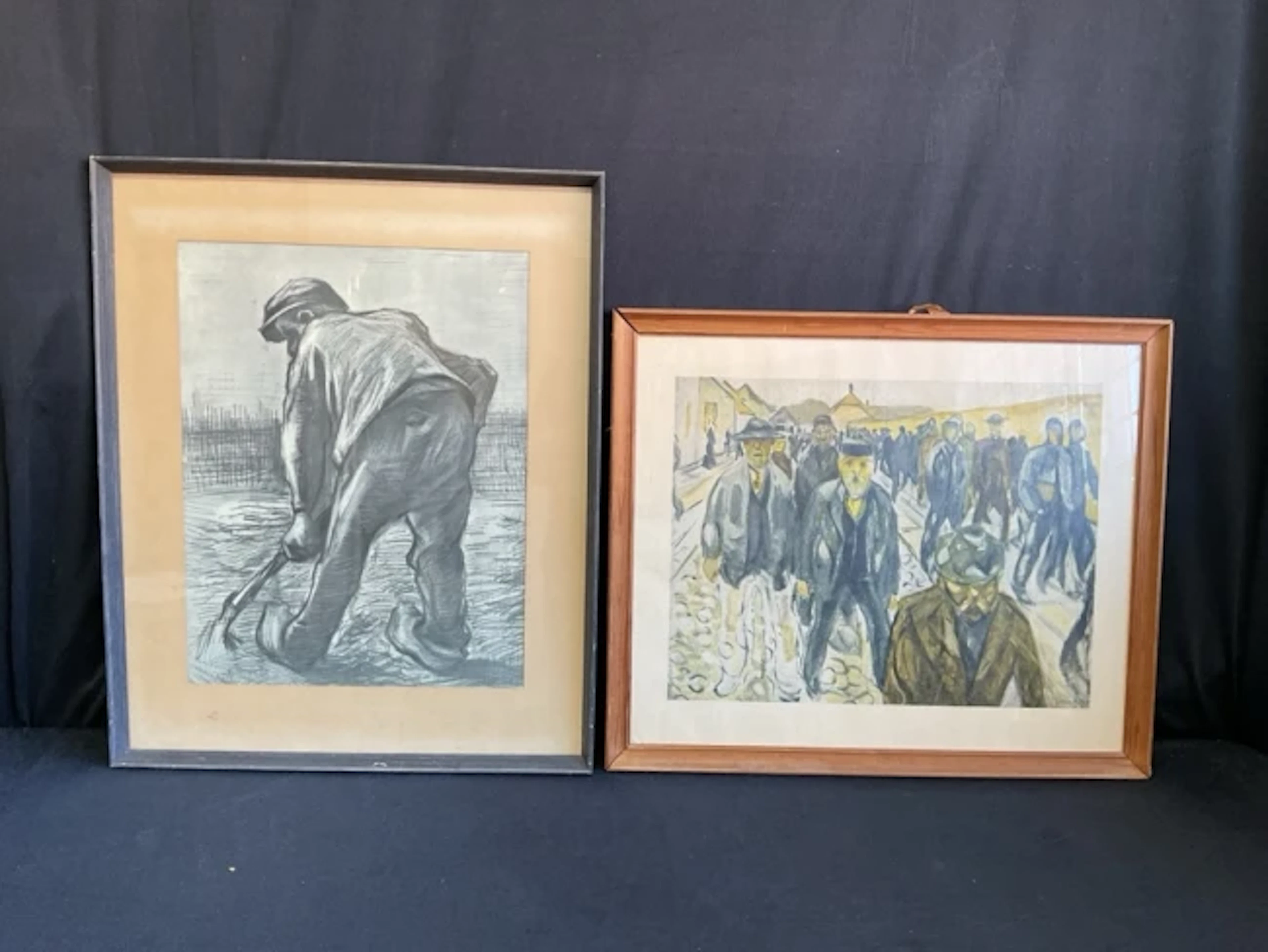 Vincent Van Gogh, black & white print, a peasant digging; a Edvard