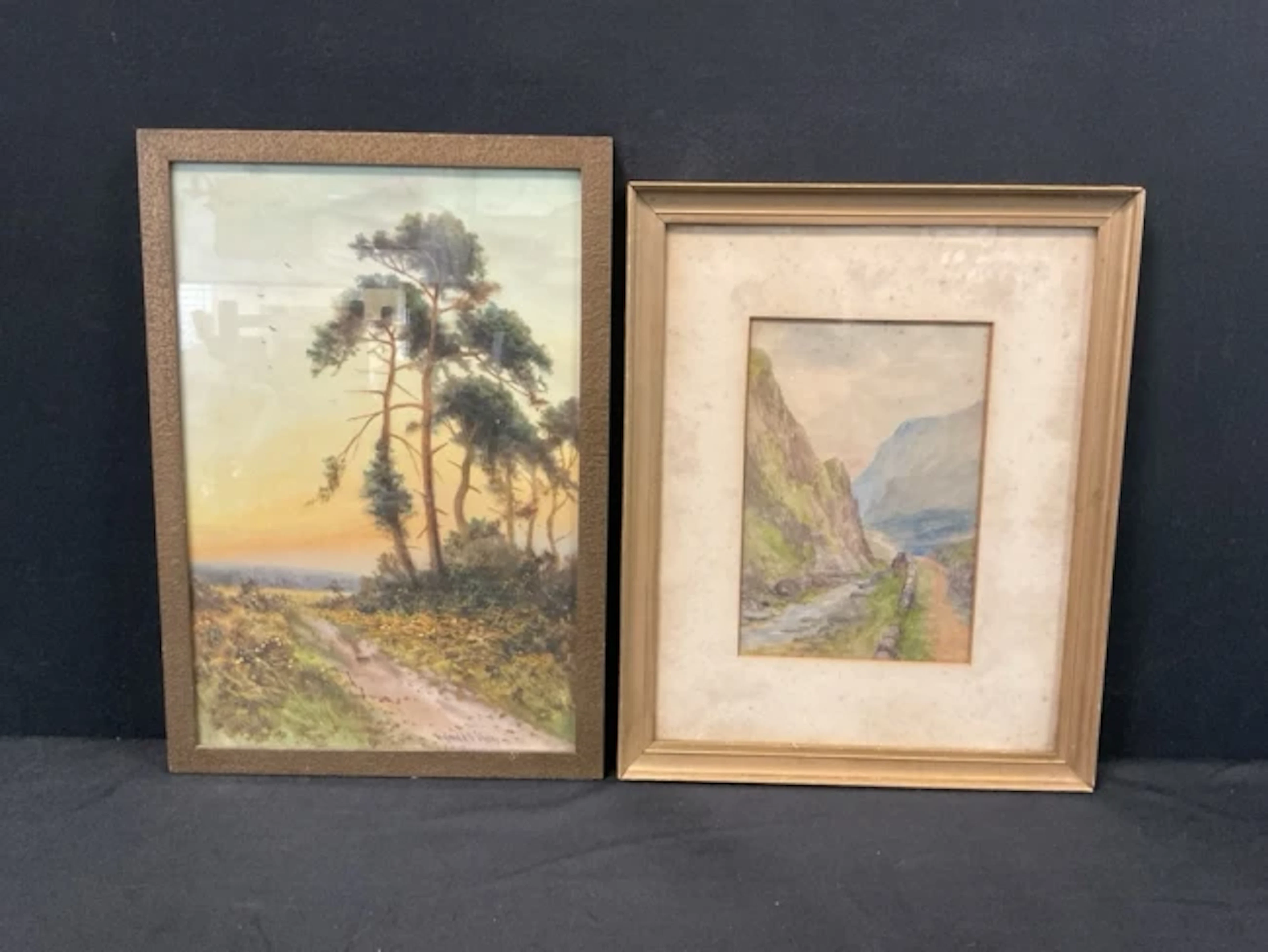 Reginald D Sherrin, watercolour, moorland path with pine trees at