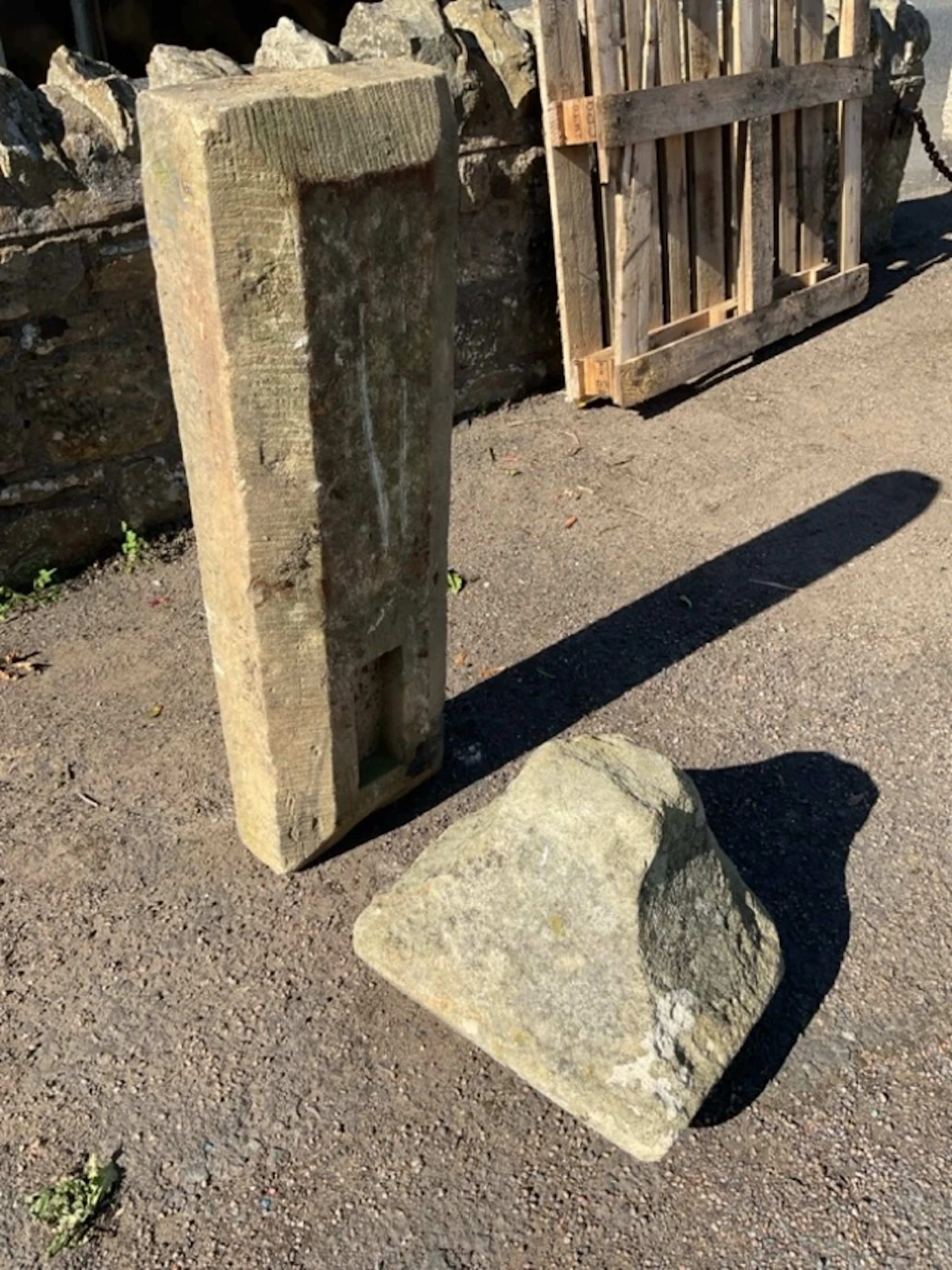 A rectangular chamfered sandstone lintel or sill, cut with rebate;