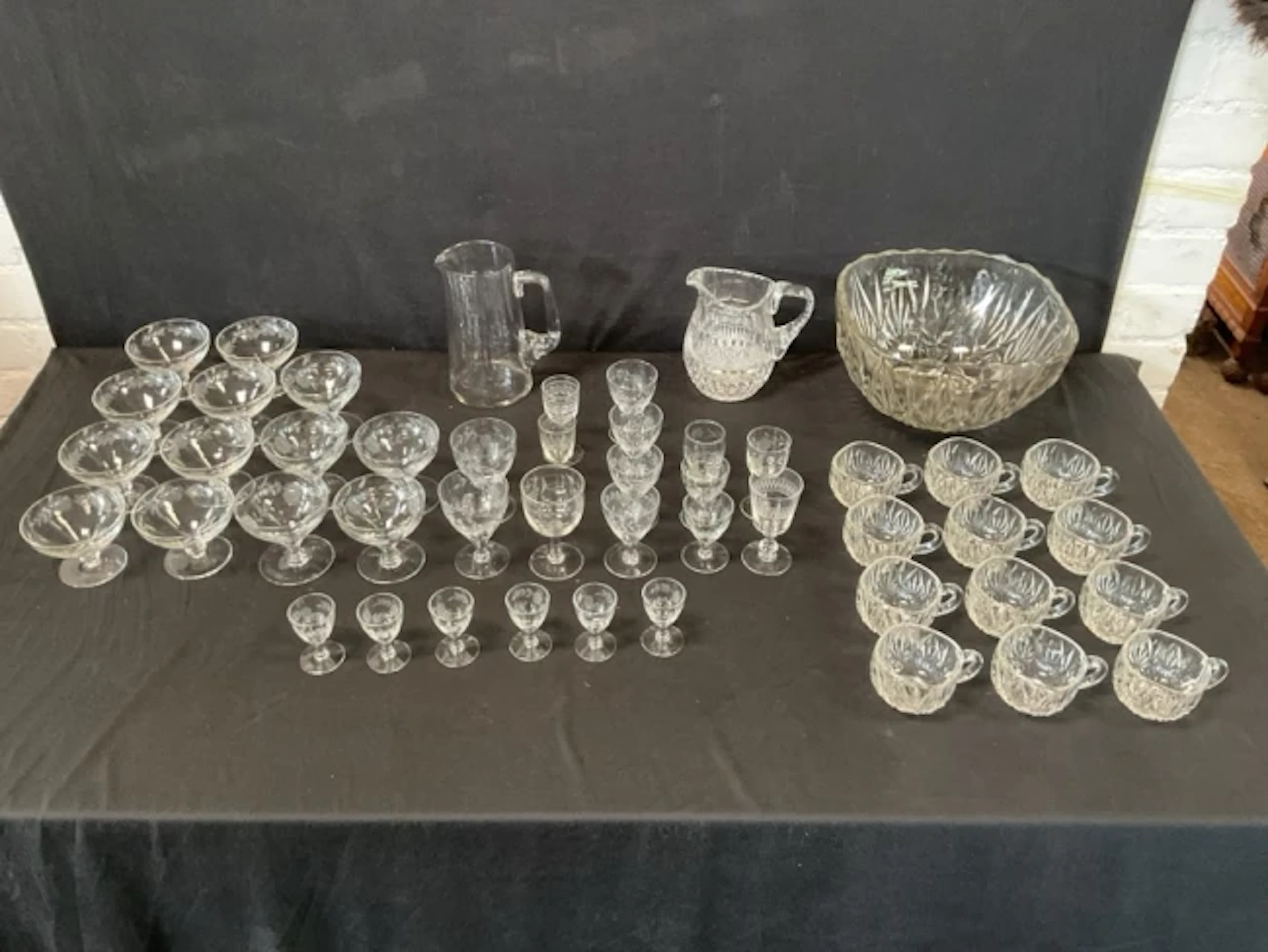 Miscellaneous cut and engraved glass - sundae dishes, sherry and liqueur