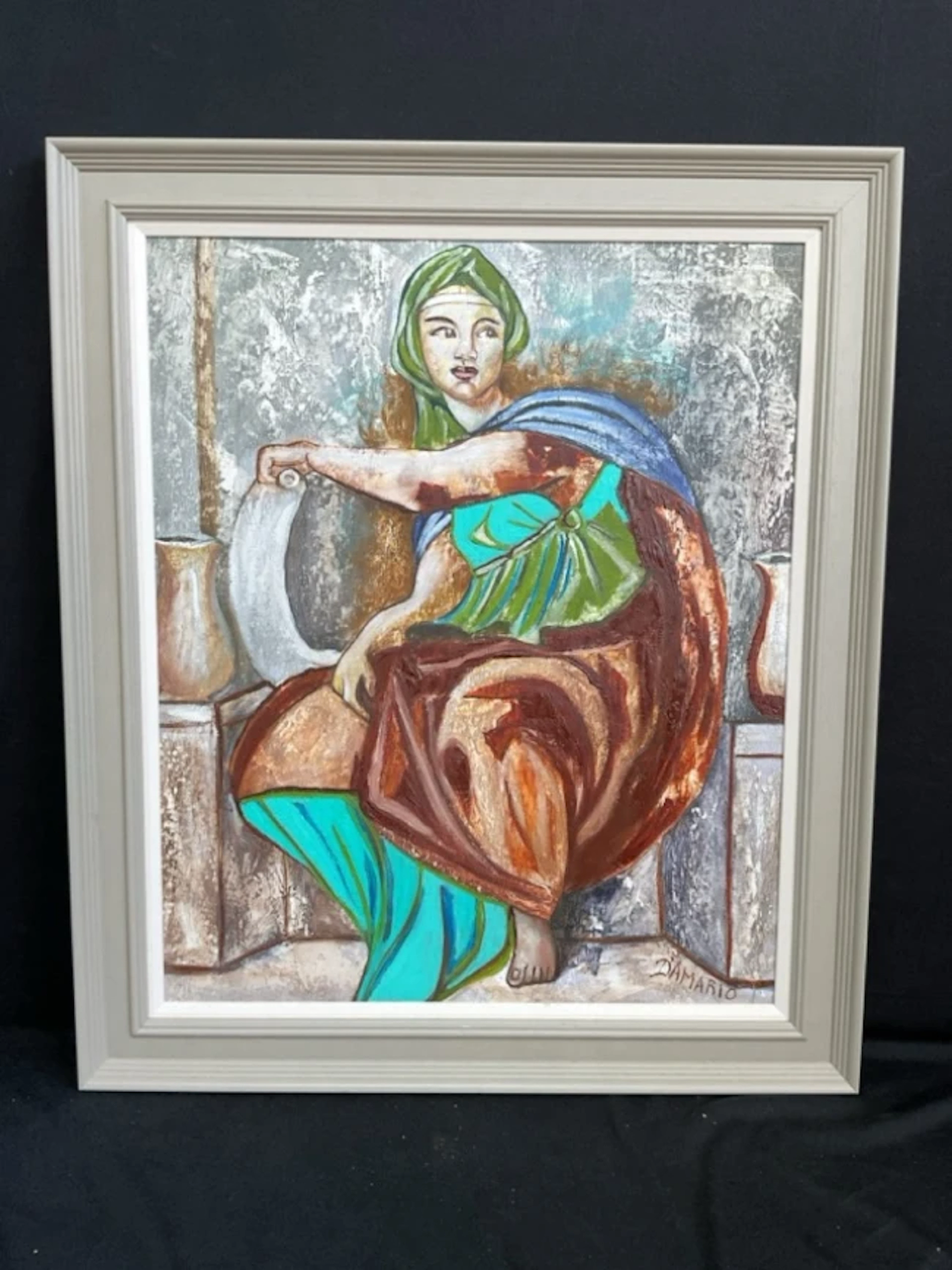 J d’Amario, oil on canvas, titled Renaissance Domina to verso, after
