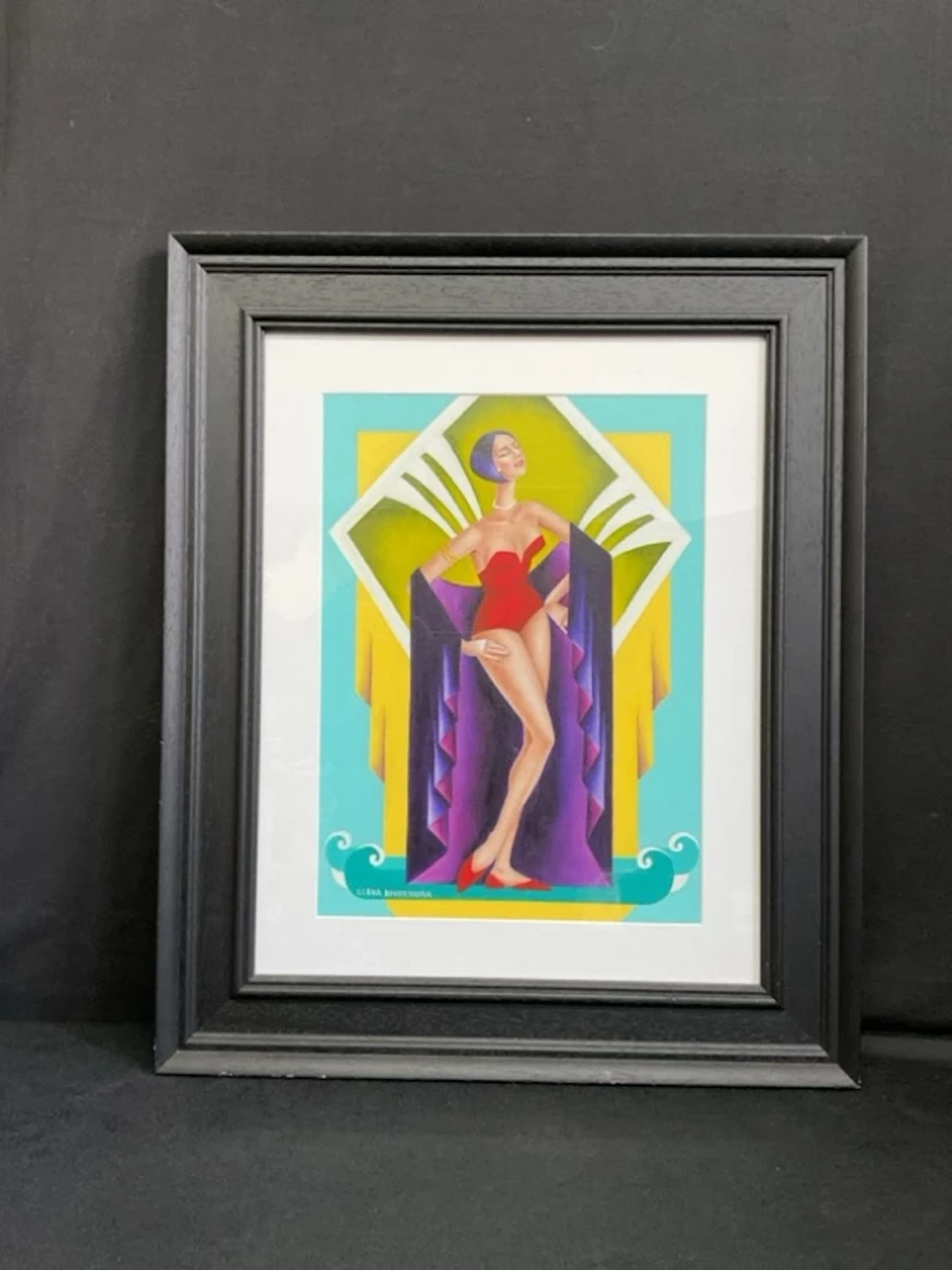 Elena Kōurenkōva, oil on canvad, deco style dancing lady titled Always
