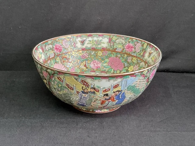 A large Chinese porcelain bowl decorated in Rose Canton style with