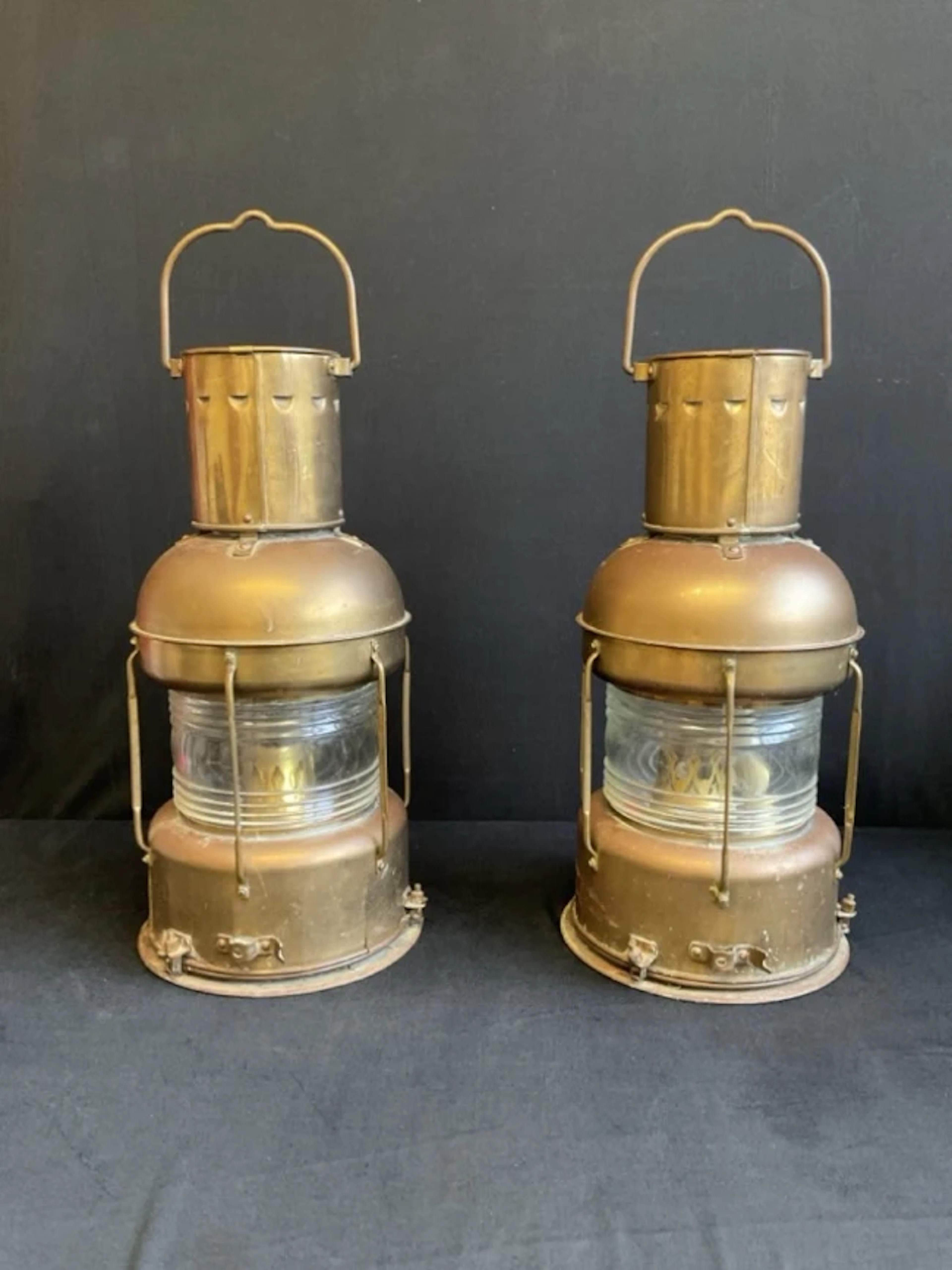 A pair of Japanese copper ships Not Under Command lanterns by Nippon