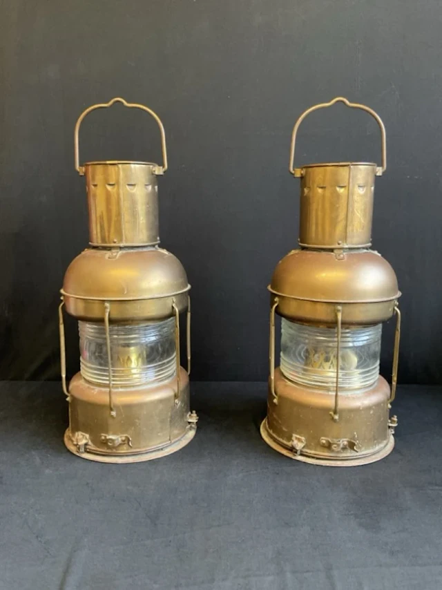 A pair of copper Not Under Command ships lanterns by Nippon Sento