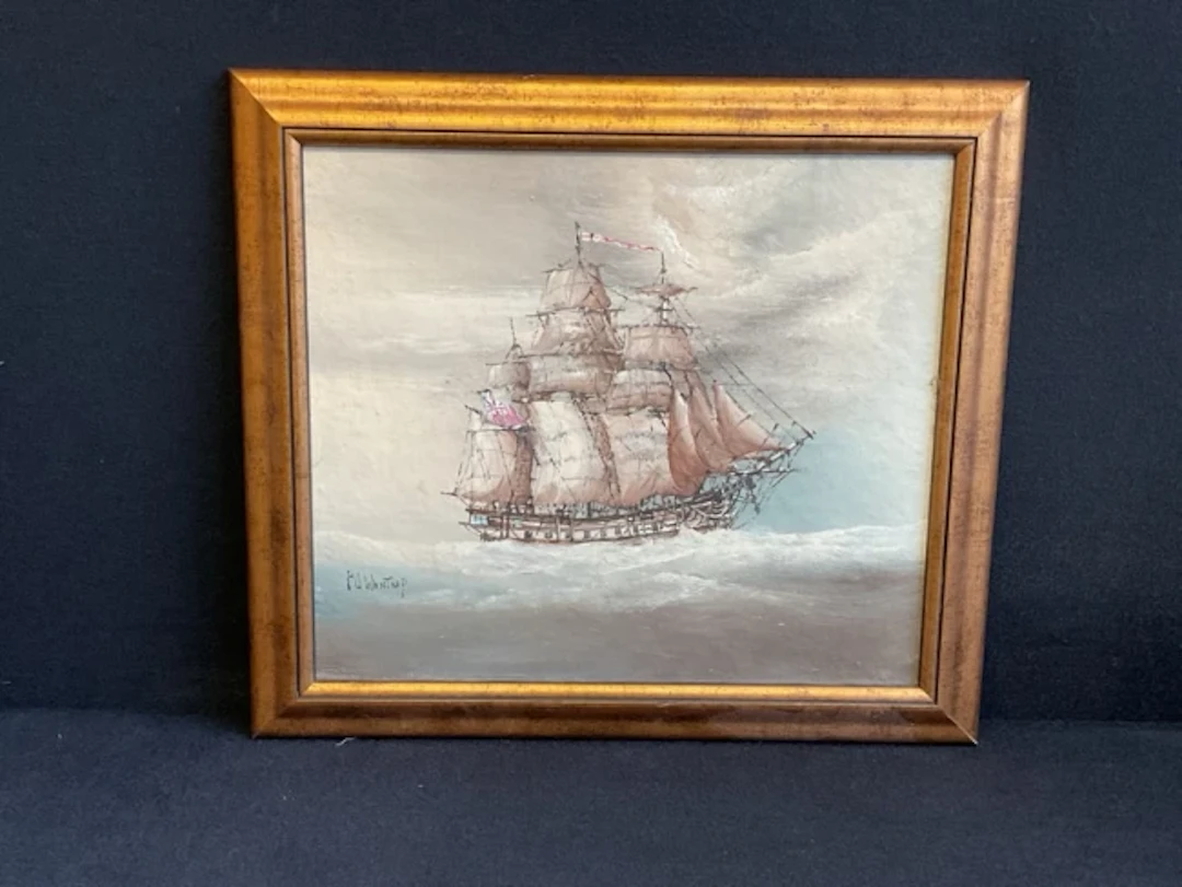 PJ Wintrip, oil on board, a British three masted square rigged frigate
