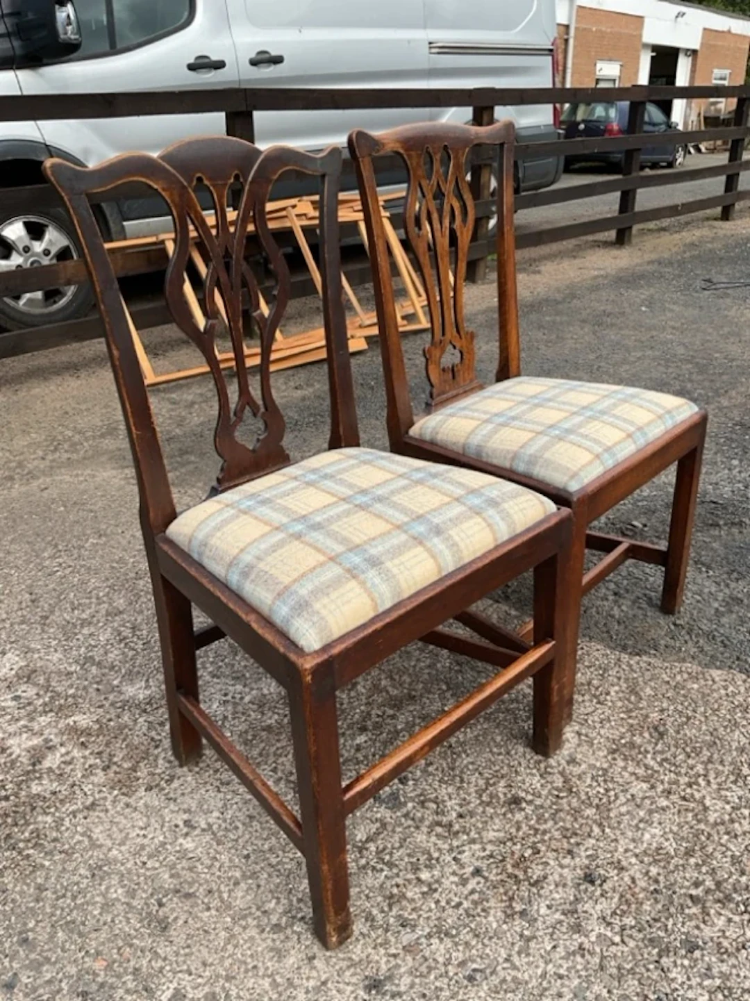 A Georgian elm country Chippendale chair with wavy crestrail above